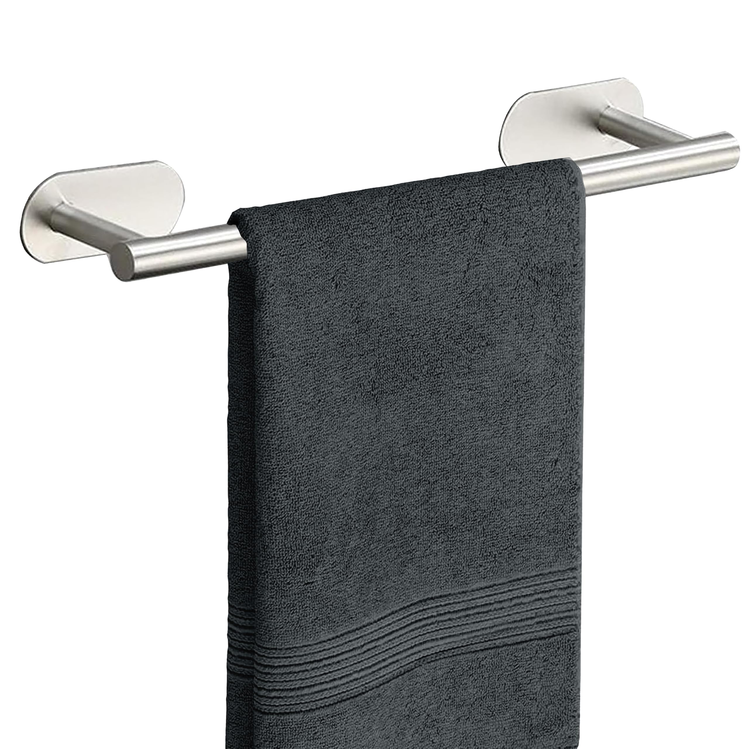 Spanley Towel Bar for Bathroom, Self-Adhesive Towel Holder, Space-Saving Towel Rack, Wall-Mounted Punch-Free Waterproof Anti-Slip Bathroom Kitchen Towel Hanger, 60×7.5×5 inch Brushed