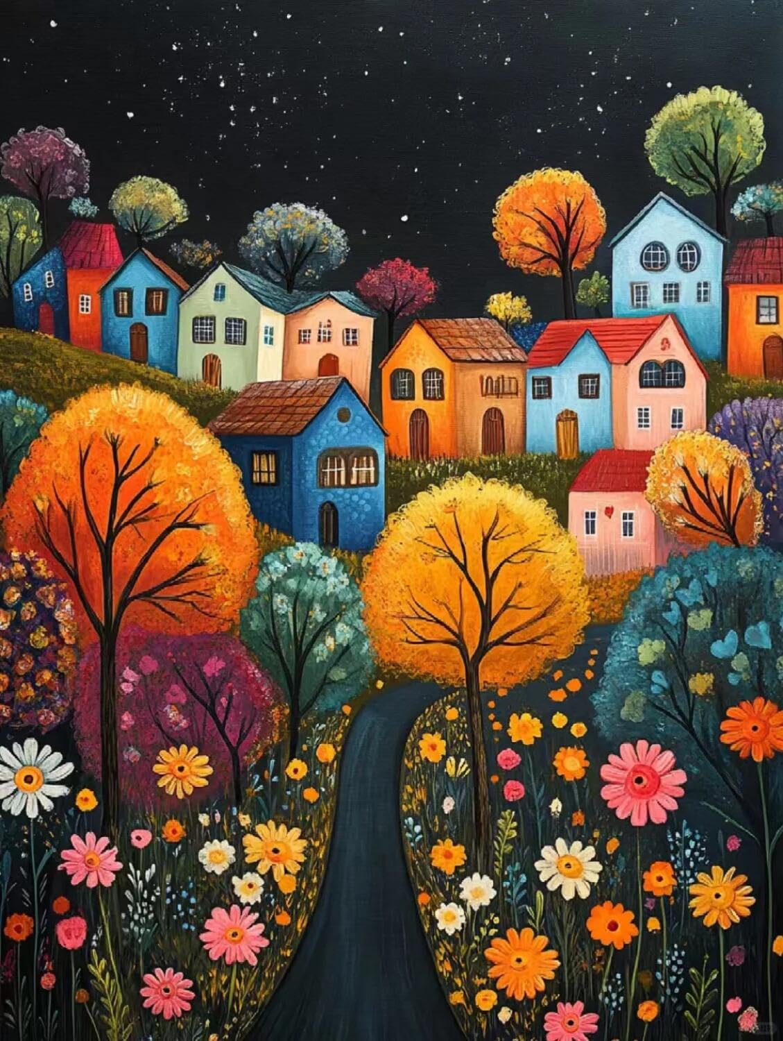 Rqwybcaxn B Ead Embroidery Kits Flowers And Town 40X50cm