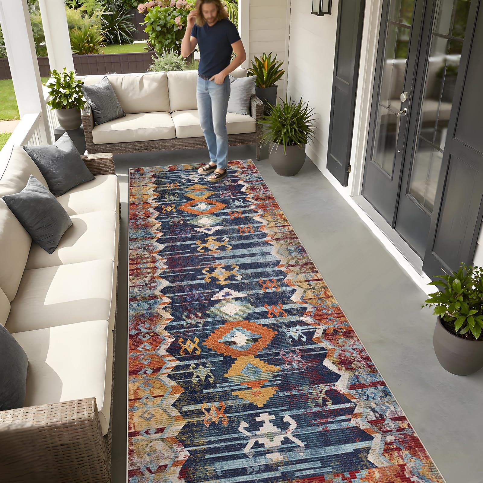 Długi dywan do przedpokoju Dywan Kuchnia Zmywalny Antypoślizgowy 70 x 140 cm Dywan Jadalnia Przedpokój Dywaniki Dywan Dywan Korytarz Przedpokój Wejście Pralnia Salon Sypialnia
