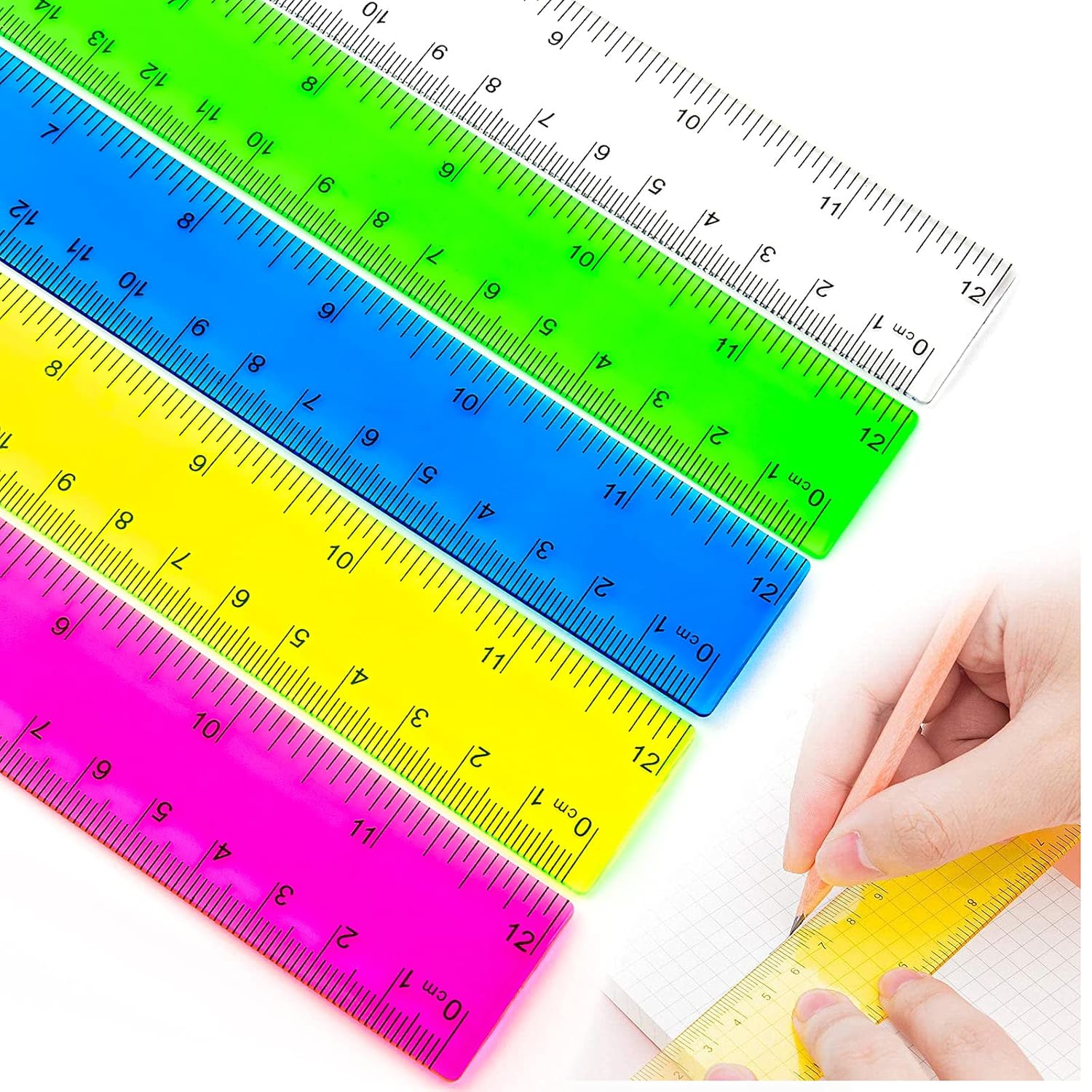Colorful Ruler, Plastic Ruler 12 inch, Kids Ruler for School, Ruler