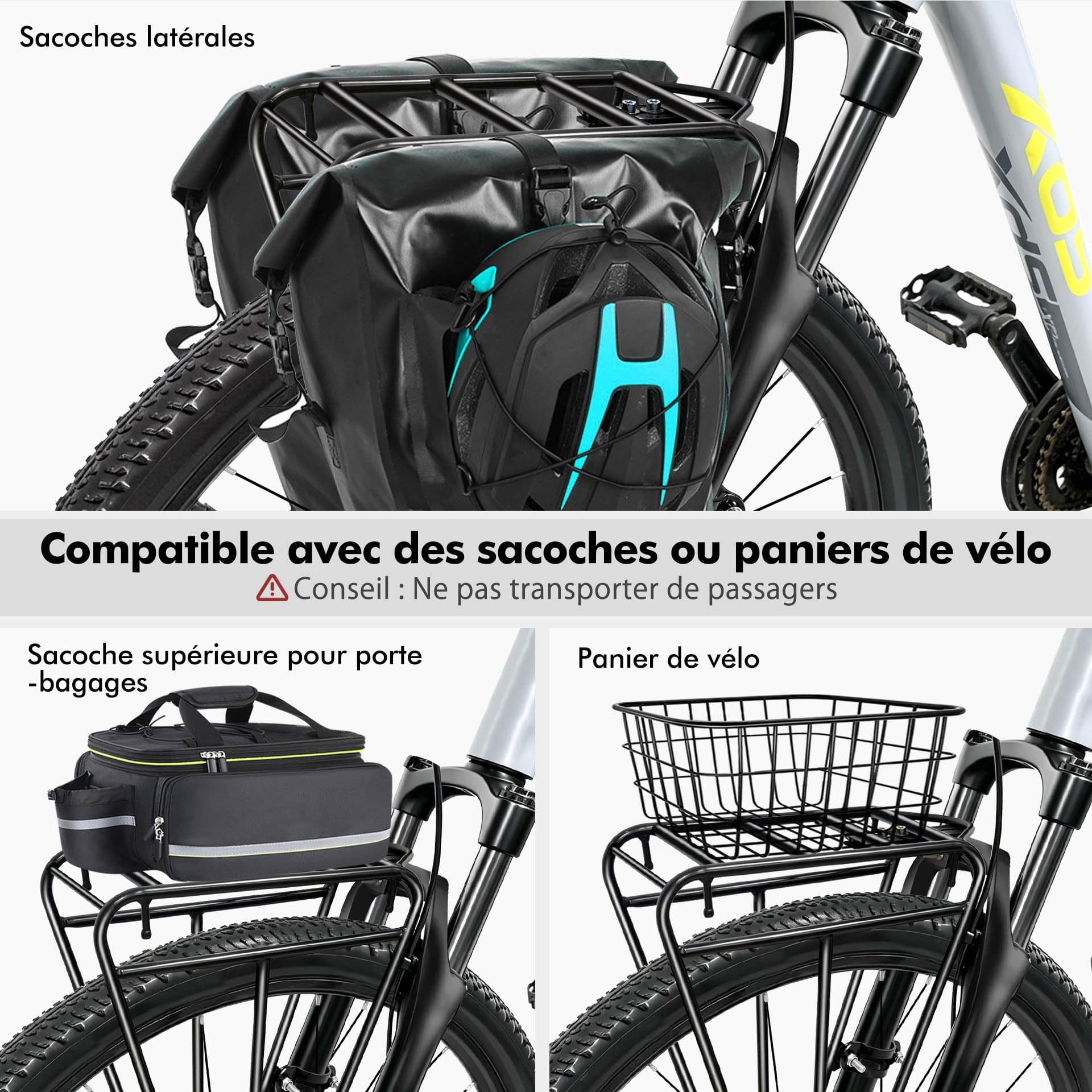 Mimoke Porte-bagages arrière pour tige de selle, porte-bagages en acier jusqu'à 25 kg, avec supports latéraux, pince réglable de 33 à 42 mm, pour vélo de ville, vélo de trekking, vélo électrique
