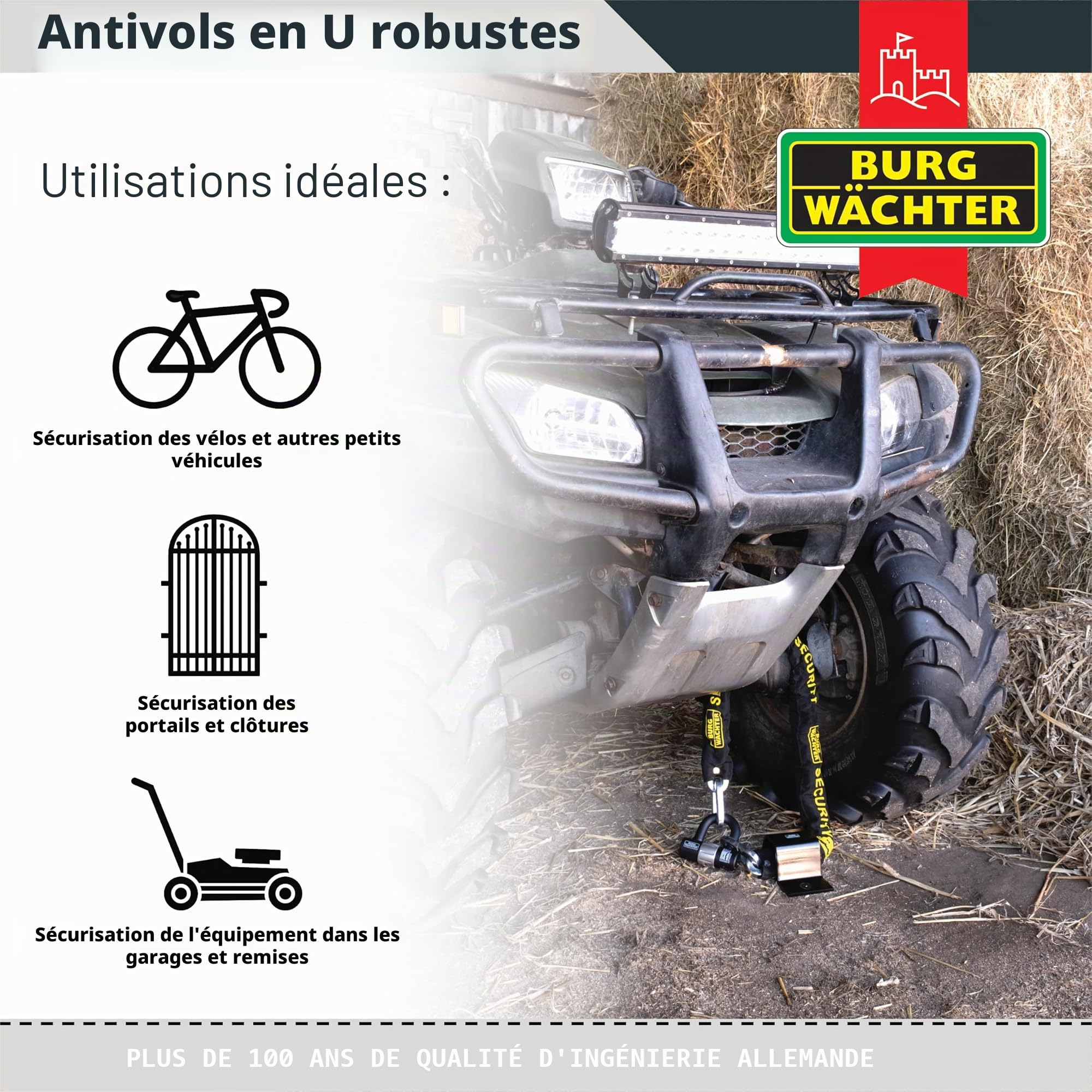 Burg-Wachter Lot de 2 cadenas en U 100D avec clés identiques Doré