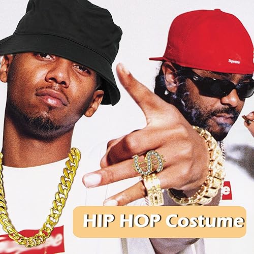 Miniatura 7 de Kit de disfraces de hip hop de los años 90 y 80 para hombres, accesorios de fiesta de rapero