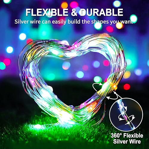 Vista 100 de JMEXSUSS Paquete de 2 luces de hadas azules que funcionan con pilas, 100 luces LED azules de 33 pies impermeables con temporizador remoto, luces