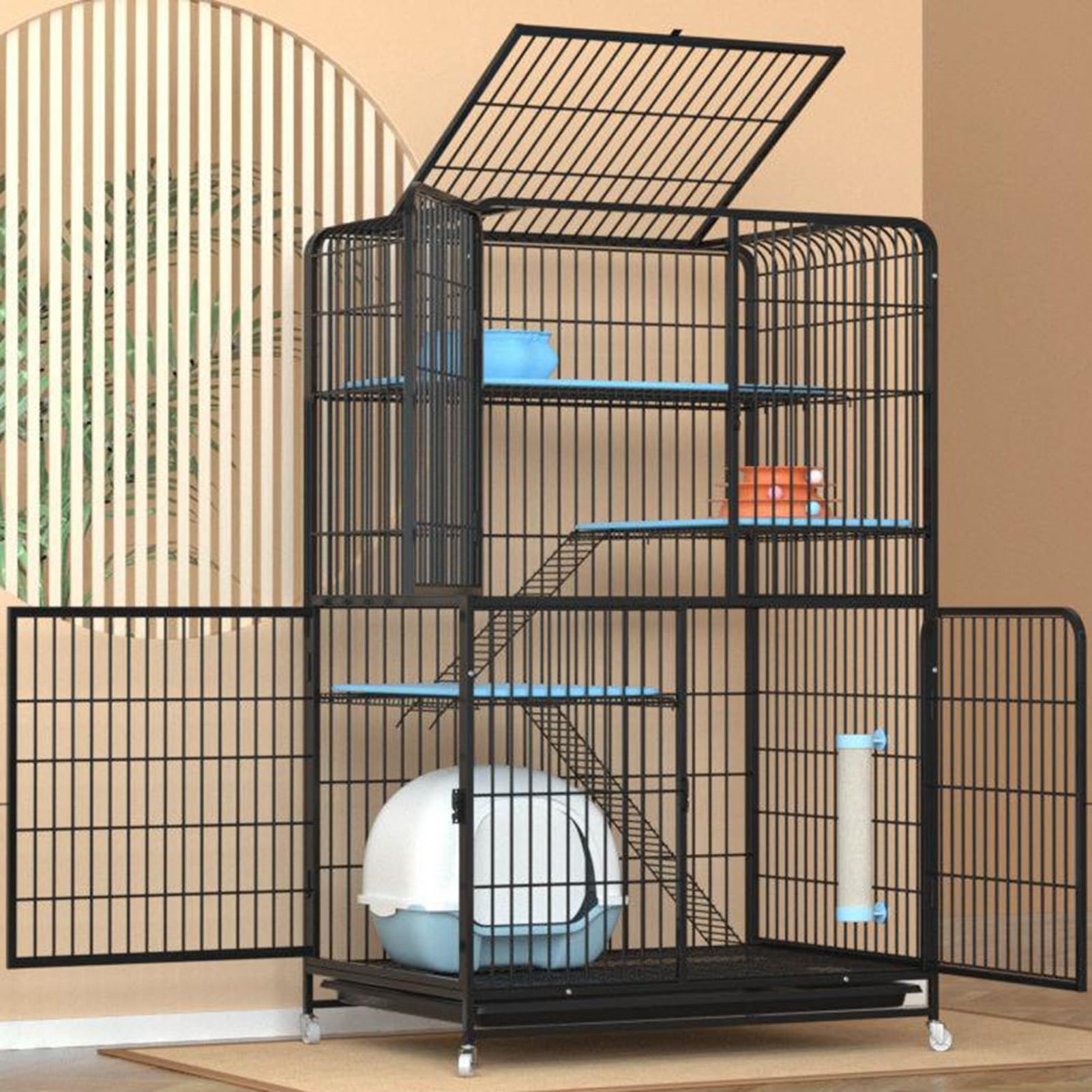 Enclos chat extérieur et intérieur pour balcon ou terrasse en noir