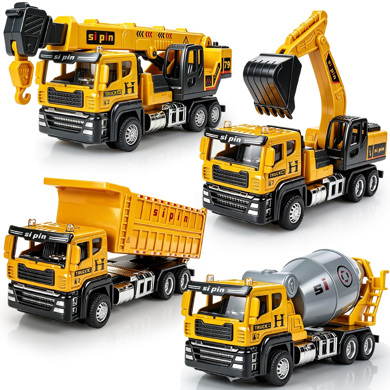 4 Pack Metal Construction Vehicle Toys for Kids Boys Toddler 3-5 6 7