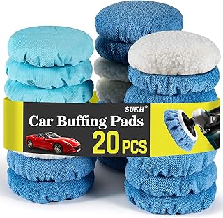 Sukh 20PCS Car Buffing Pads - Car Polishing Bonnet Pad Buffing Pads 5 to 6 Inches Microfiber Polishing Pads Car Orbital Buffer Pads Car Wax Cover Kit for Car Polishing,Waxing and Cleaning.