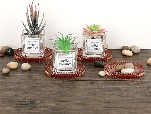 Miniatura 7 de JUXYES Paquete de 5 posavasos redondos de cristal en tono ámbar, posavasos de vidrio para bebidas, café, té, vino, posavasos decorativos para