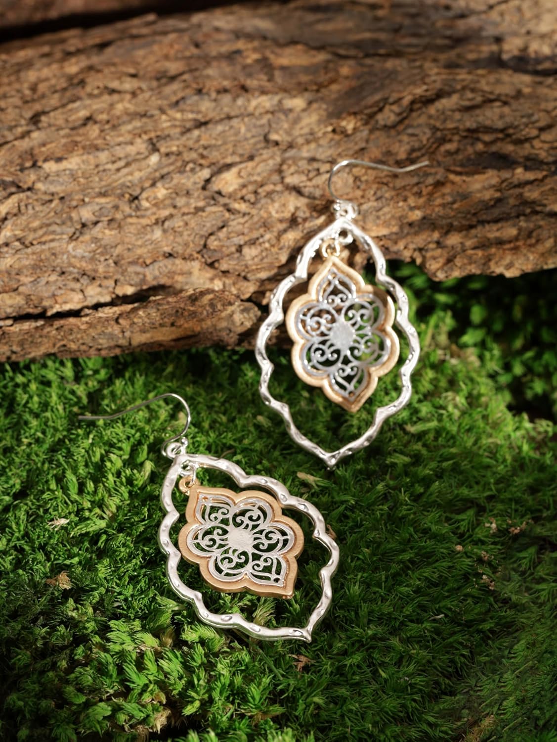 MINACHI Vintage Layered Cutout Nature Floral Flower Dangle Drop Earrings, Vintage Fashion Statement Jewelry Gift for Women (2) - Image 2