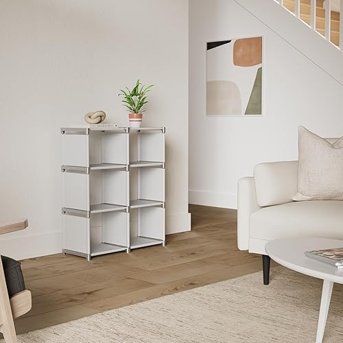 Miniatura 37 de Mavivegue Estante para libros, organizador de almacenamiento de 9 cubos, estantería de bricolaje, estantería de cubo de metal, estuche alto para