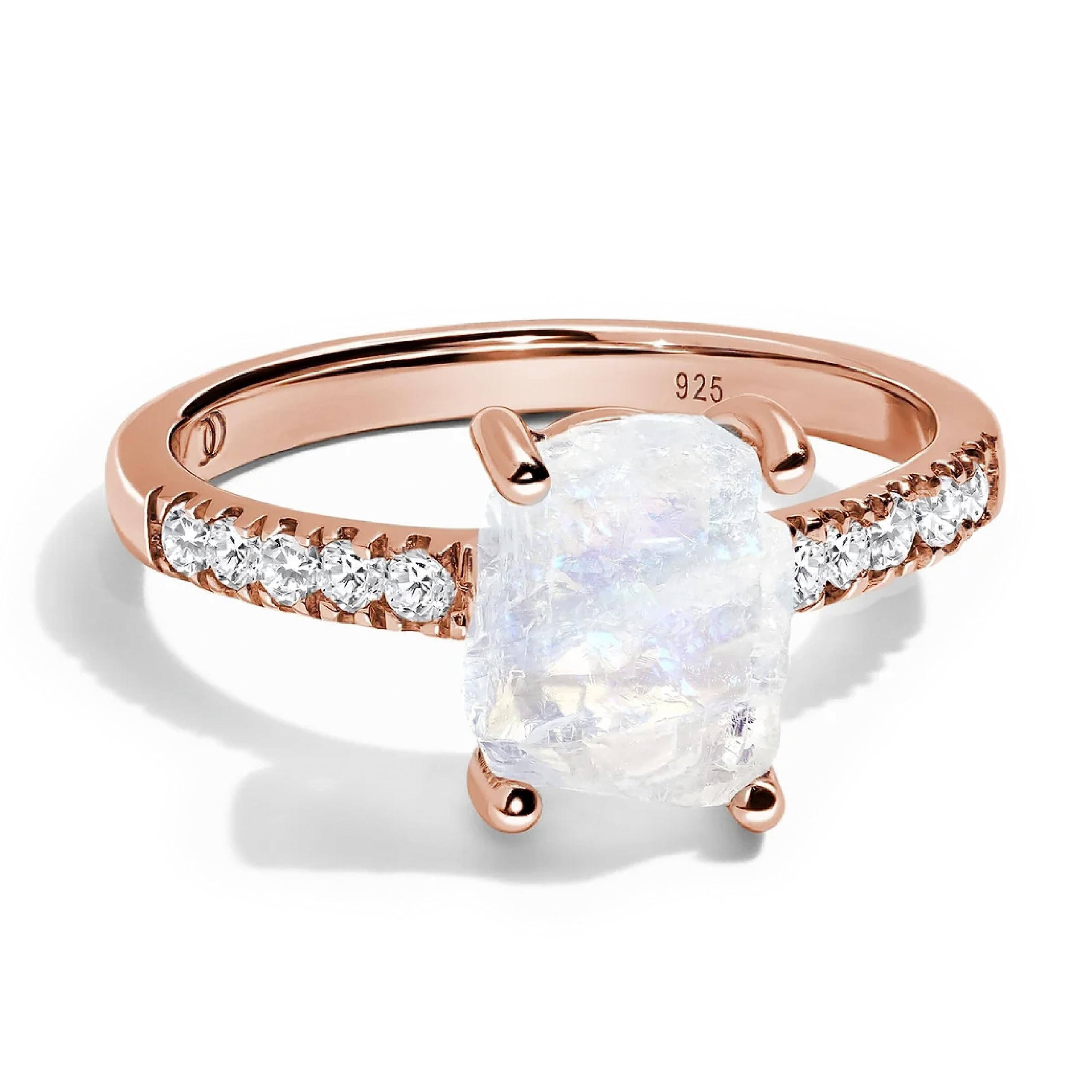 Moon MagicAuthentic Moonstone, Amethyst, Rose Quartz Rings/Real 925 Sterling Silver - 18K Rose Gold Raw Cristal Rings for Women/Genuine Jewelry