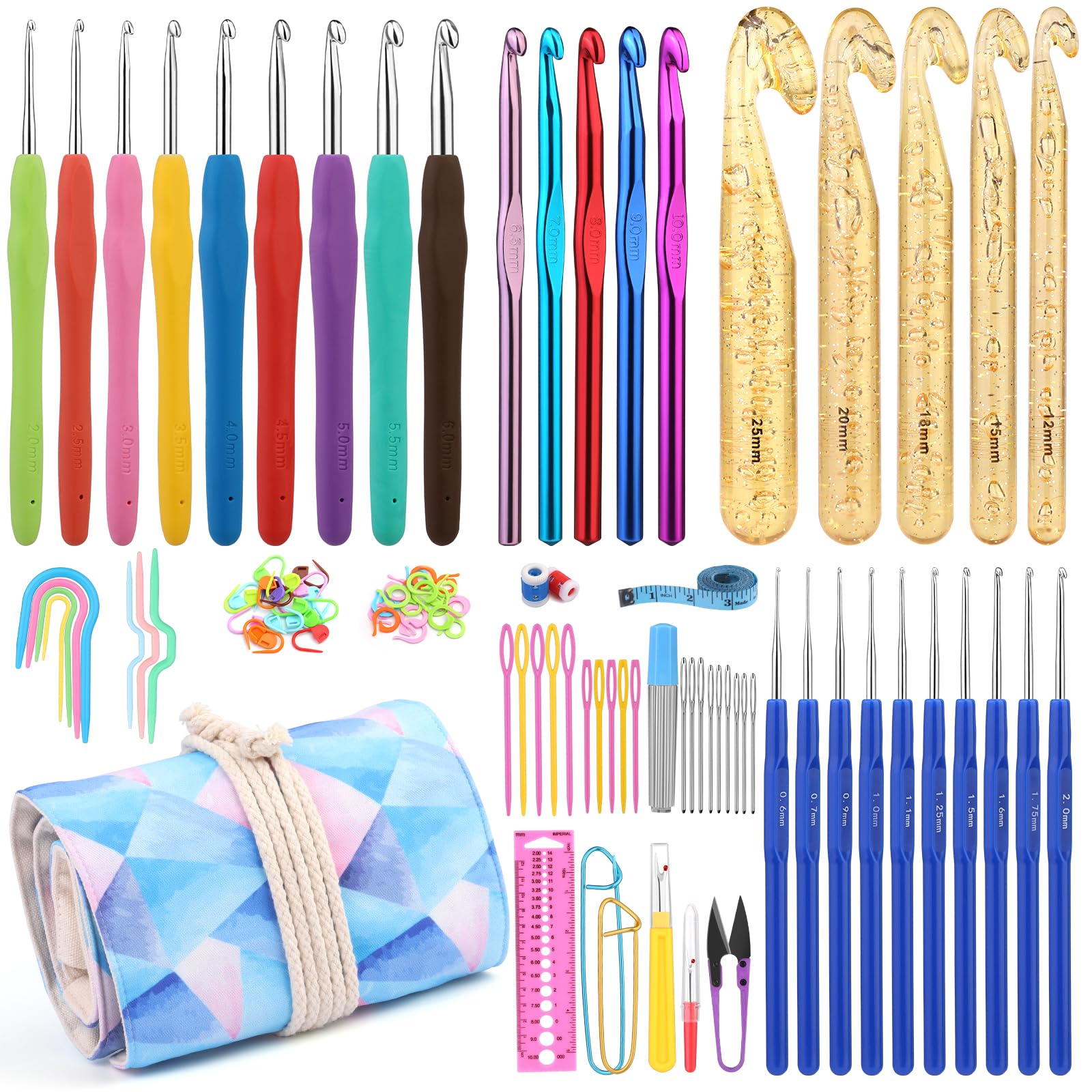 Zlulary 116 PCS Crochet Hooks Set, Ergonomic Large Crochet Hooks Set with Case Crochets Hook Kit Crochet Needles Kit Crochets Bag Kit with Crochets Accessories, Stitch Marker