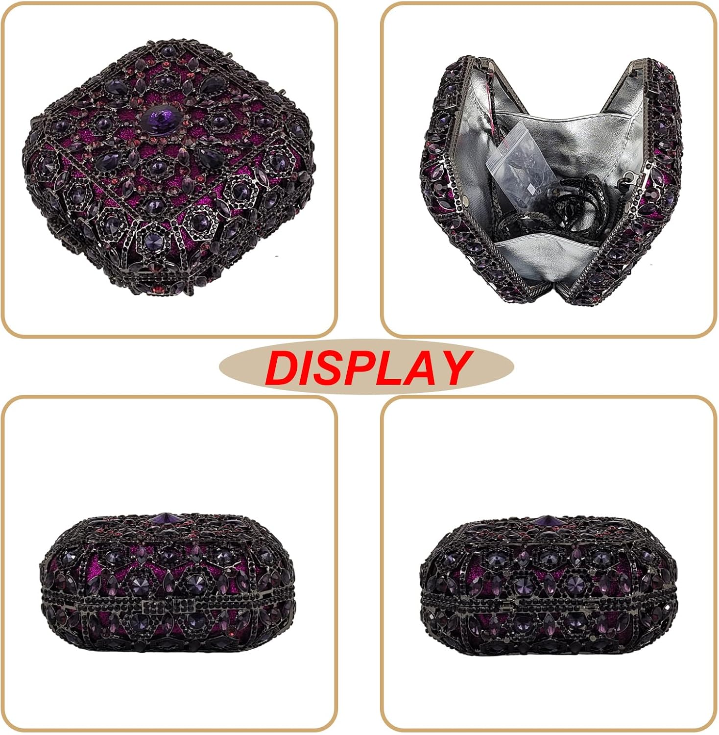 Octagonal Box Evening Bag Cute Crystal Clutch Glitter Women Rhinestone Handbags Party Purses Wedding Bag