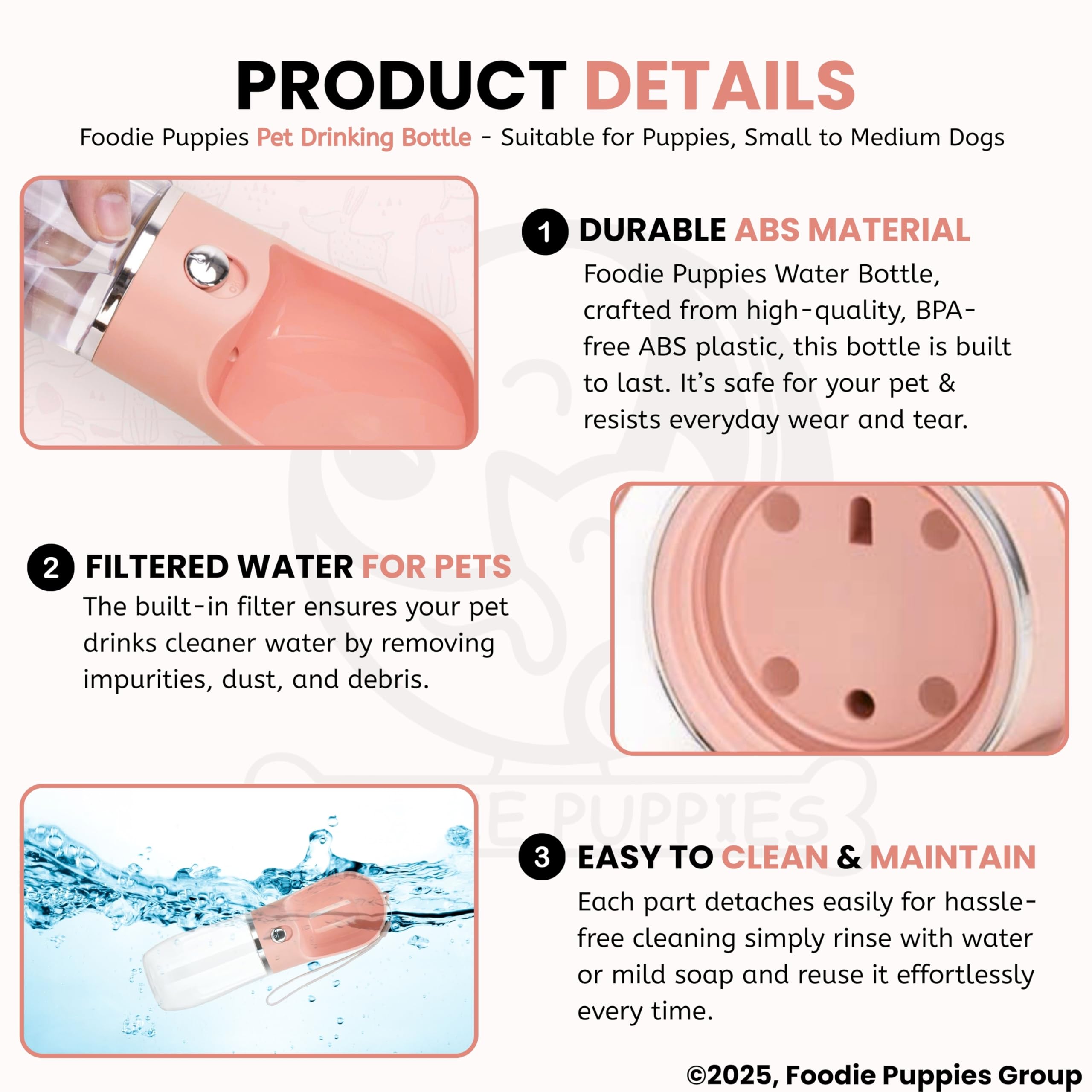 Foodie Puppies Dog Water Bottle, Leak Proof Portable Puppy Water Dispenser Drinking Feeder Travel Water Cup - (Pet Water Bottle, 500ml) for Outdoor Walking, Hiking, Travel 2