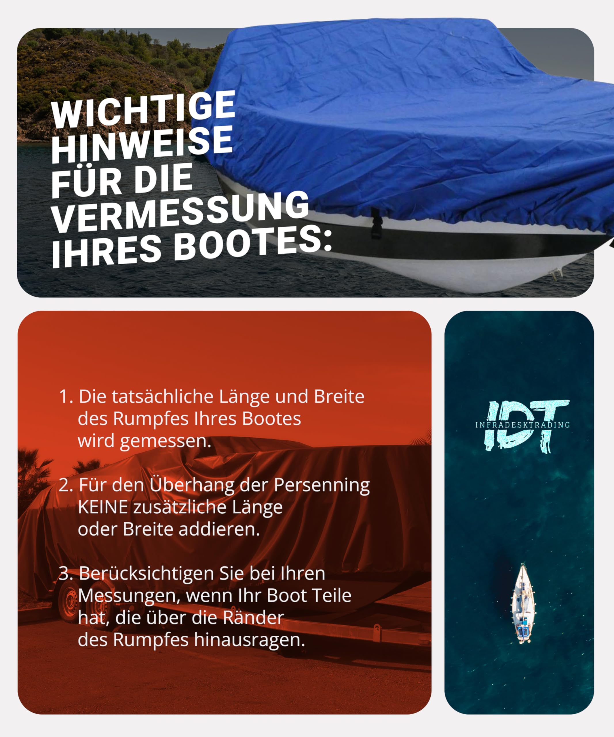 Bootsplane - Infradesktrading 600D PVC beschichtete Universal Persenning Boot - Speed & Console Abdeckplanen für Boote, 490 bis 550 cm lang x 240 cm breit - Bitte Maße vor Bestellung prüfen