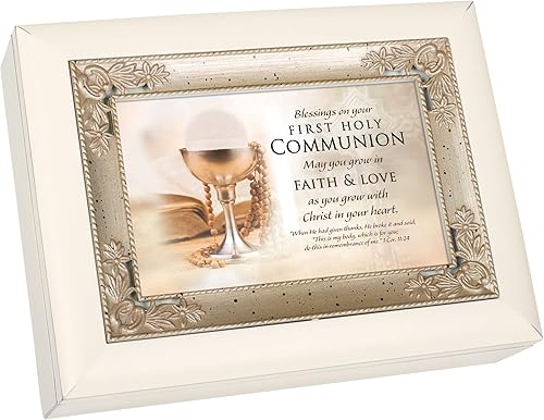 Cottage Garden Primera Comunión Blessings Pearl Blanco y Plata Estilo Italiano Caja de Música Plays Ave Maria