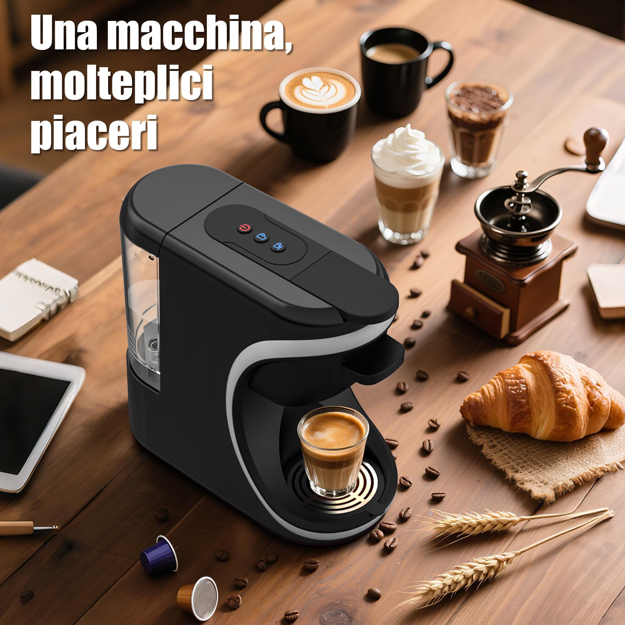 Macchina da caffè 3 in 1 compatta e salvaspazio, compatibile con capsule Nes/DG/Mio e caffè in polvere, 600 ml (ST-551)