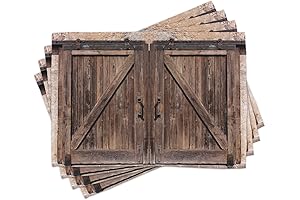 Rustic Placemats Set of 4, Wooden Barn Door in Stone Farmhouse Image...