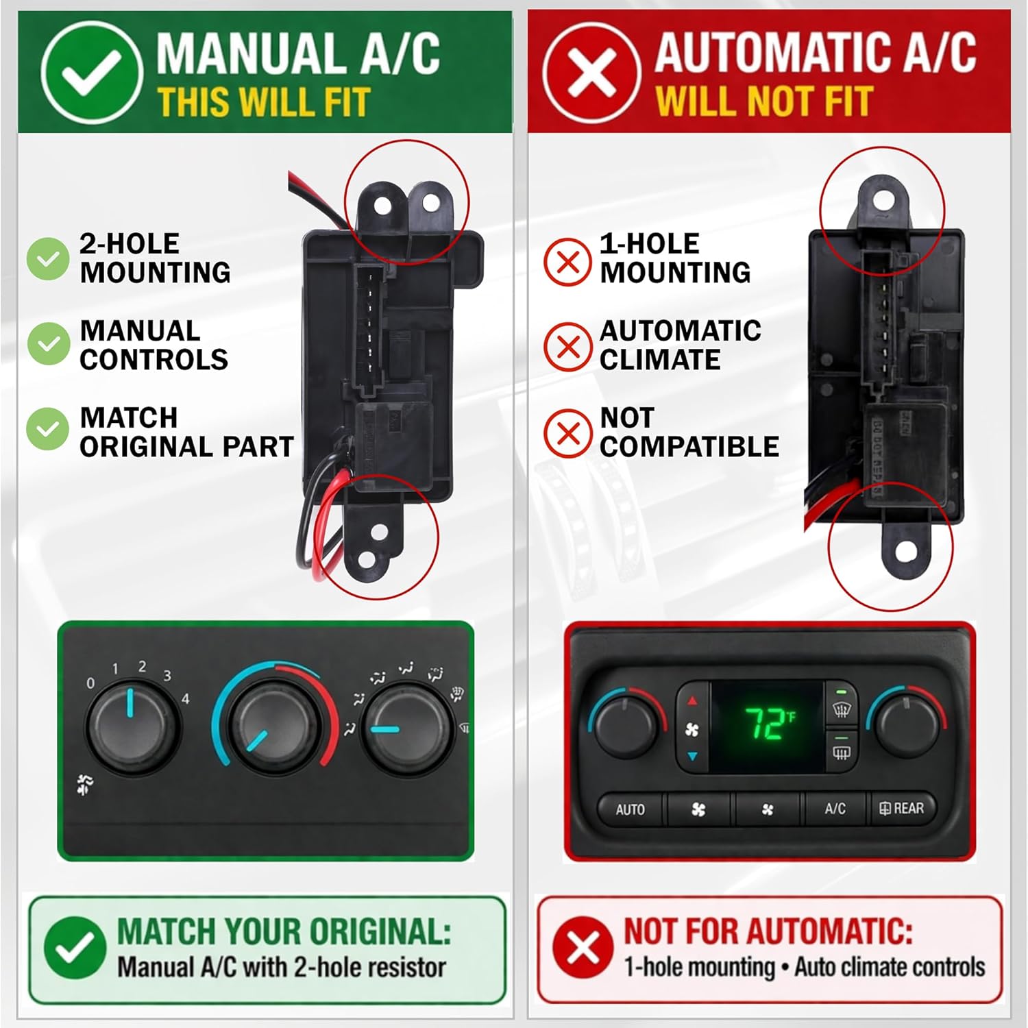Blower Motor Resistor with Harness & Connectors for Chevy Silverado Tahoe GMC Sierra Yukon 2003-2006 (Manual A/C Only) Replaces OE Part Number 89019088 22807123 973-405