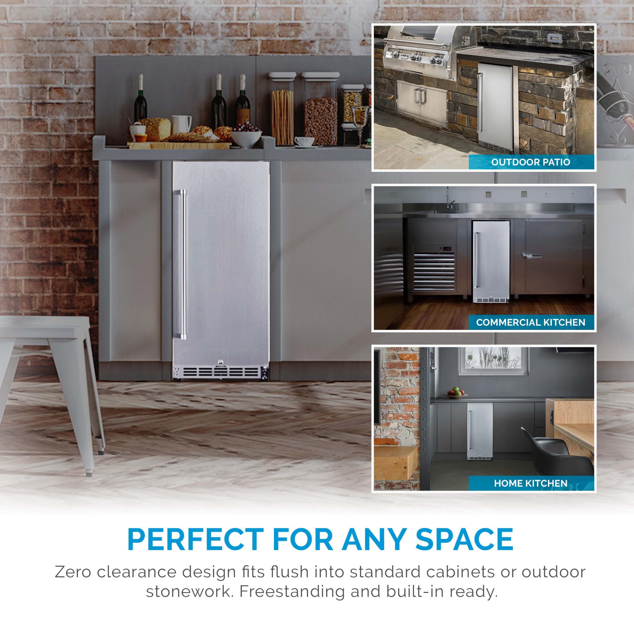 NewAir 15" Commercial Built-In Or Under Counter Refrigerator | 3.2 Cu. Ft. Weatherproof Outdoor Fridge For Patio, Indoor & Commercial Use | Stainless Steel on Fridge.com - View 3