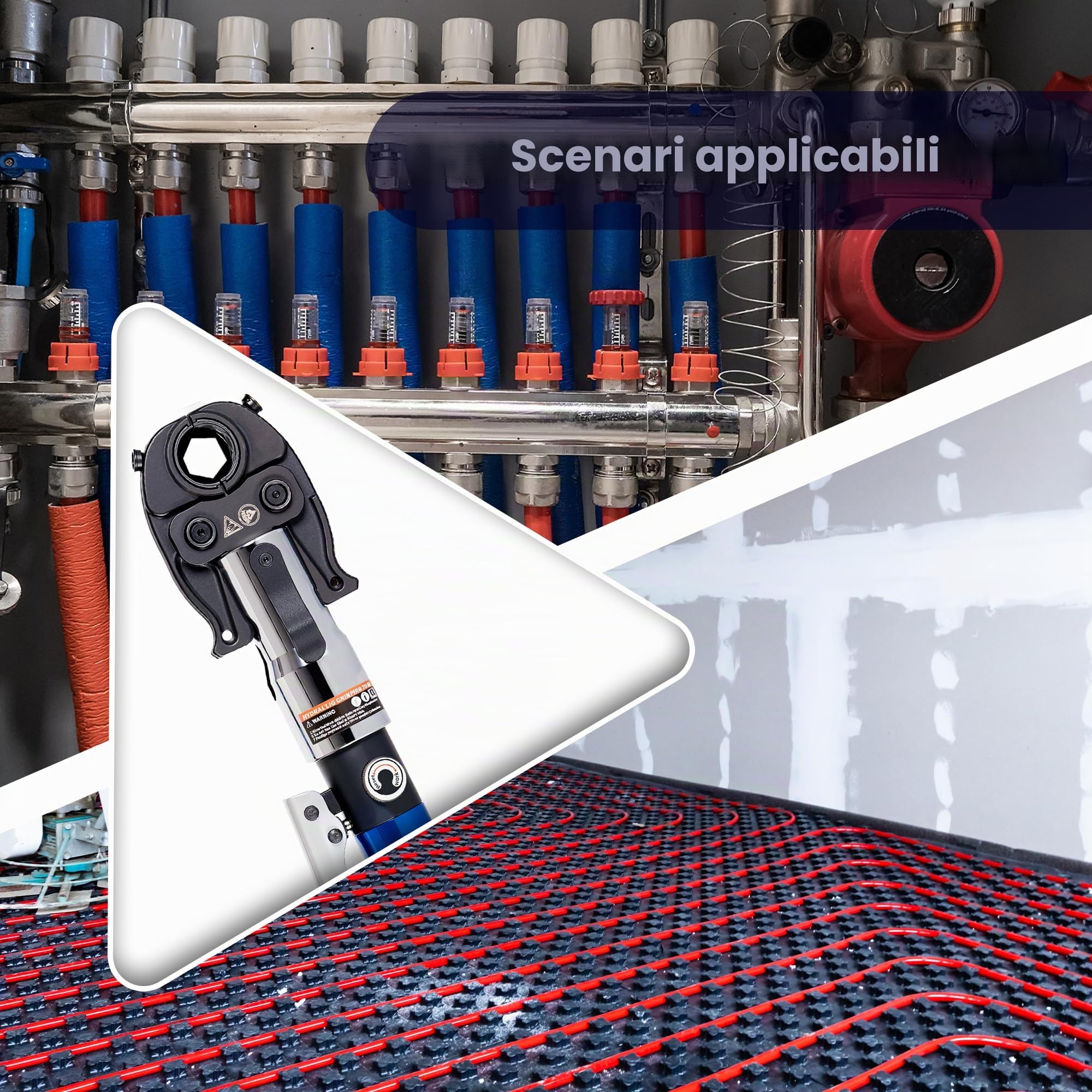 AMZCNC Pinza a pressa professionale (idraulica) con ganasce a pressione, profilo TH 16-20-26-32, per tubi compositi con raccordi del contorno TH, inserti a ganasce TH16, TH20, TH26, TH32 con