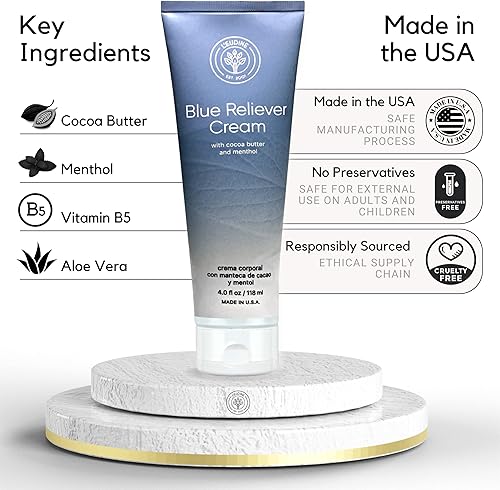 Miniatura 4 de L'EUDINE Blue Relief Cream  Paquete de 3  Terapia articular y muscular, crema corporal con manteca de cacao y mentol  Estimula la circulación