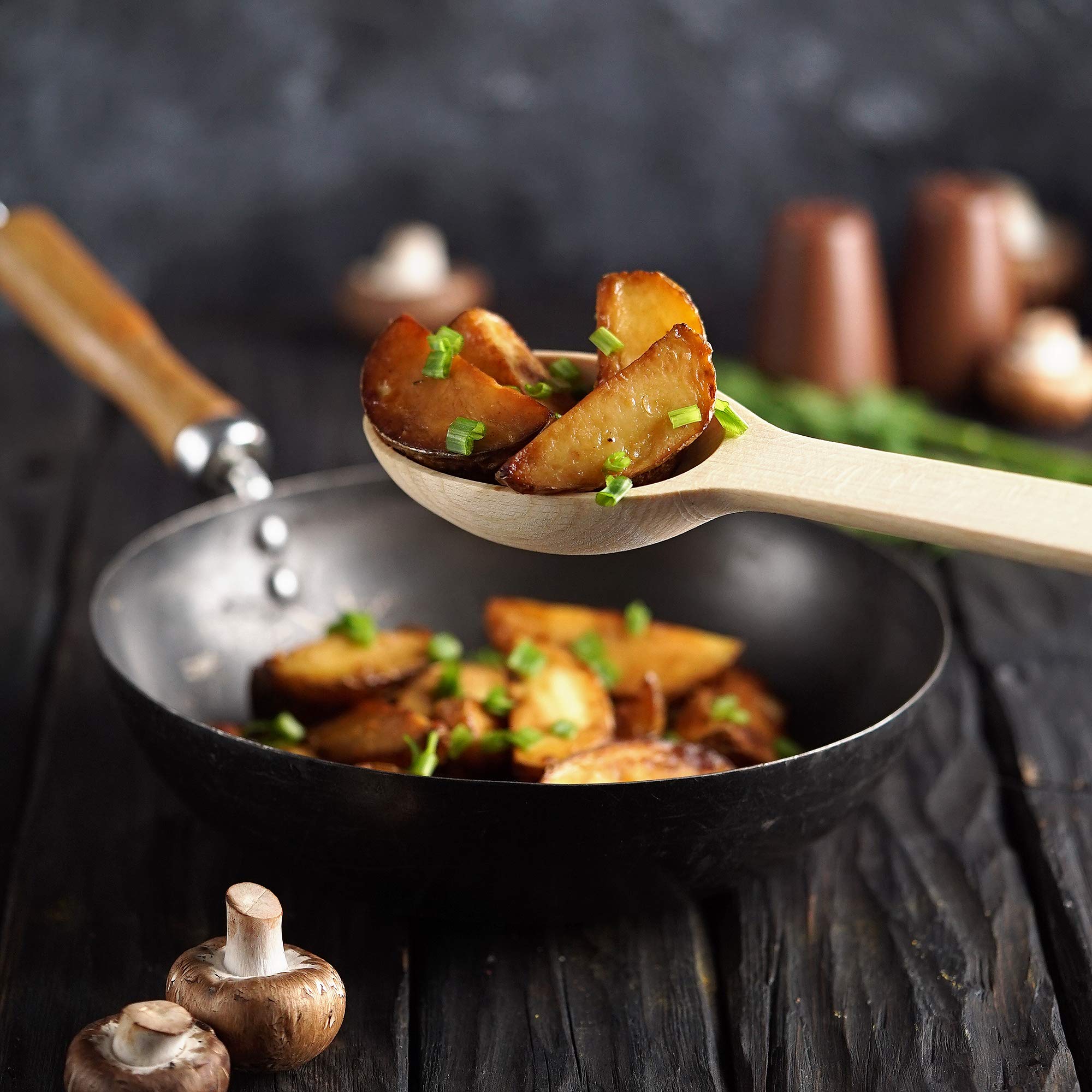 Cuchara de madera grande – Cuchara de cocina hecha a mano resistente de 17 pulgadas de largo con una cuchara y lazo de cuero resistente al calor, cuchara grande para agitar, mezclar