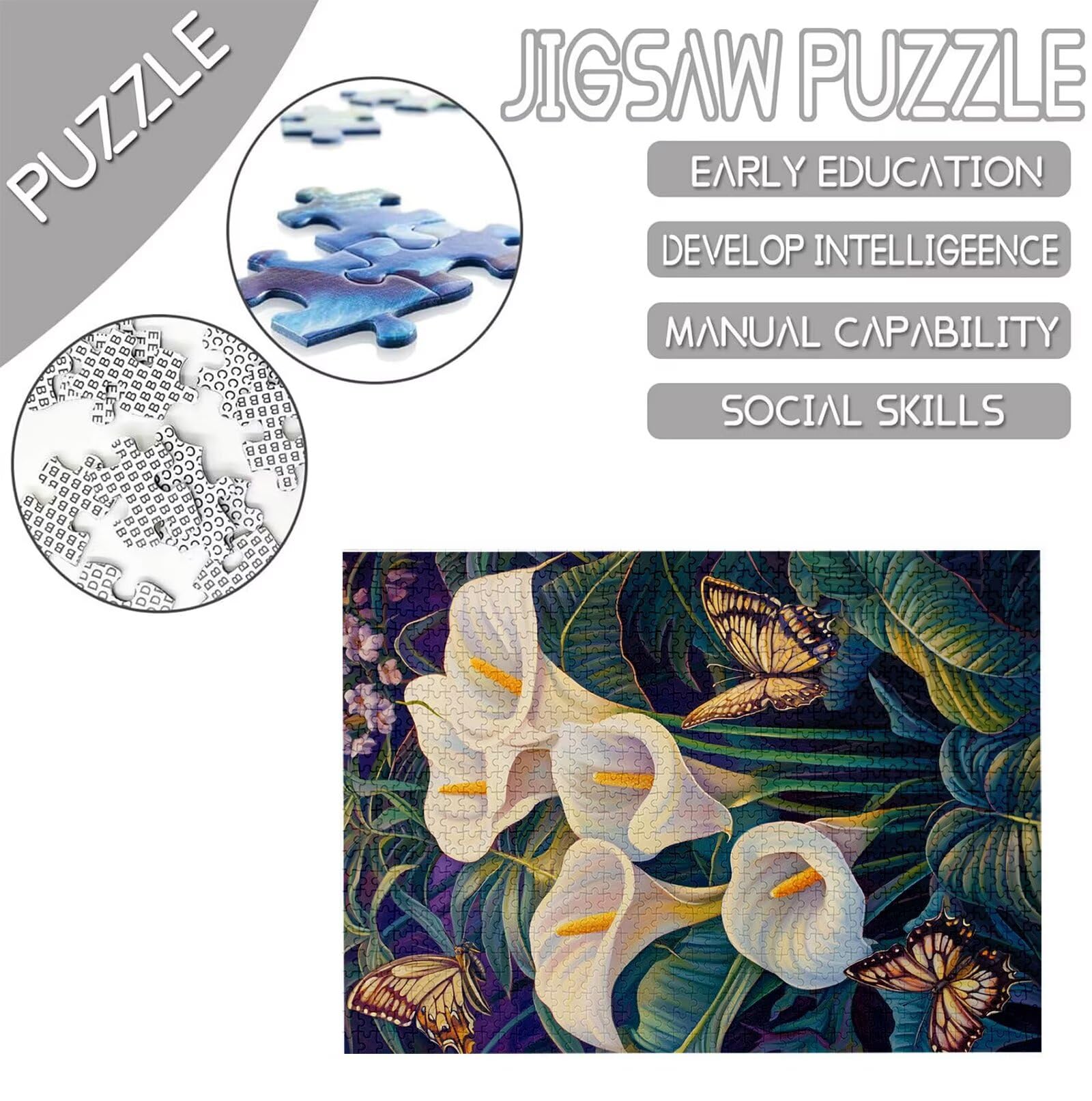 Motyl Puzzle 1500 sztuk, 5D DIY Puzzle Kwiat Puzzle 14 lat dorośli i początkujący, układanka z pudełkiem prezentowym, gry relaksacyjne i wywiadowcze, wystrój pokoju do domu, 87 x 57 cm, model711