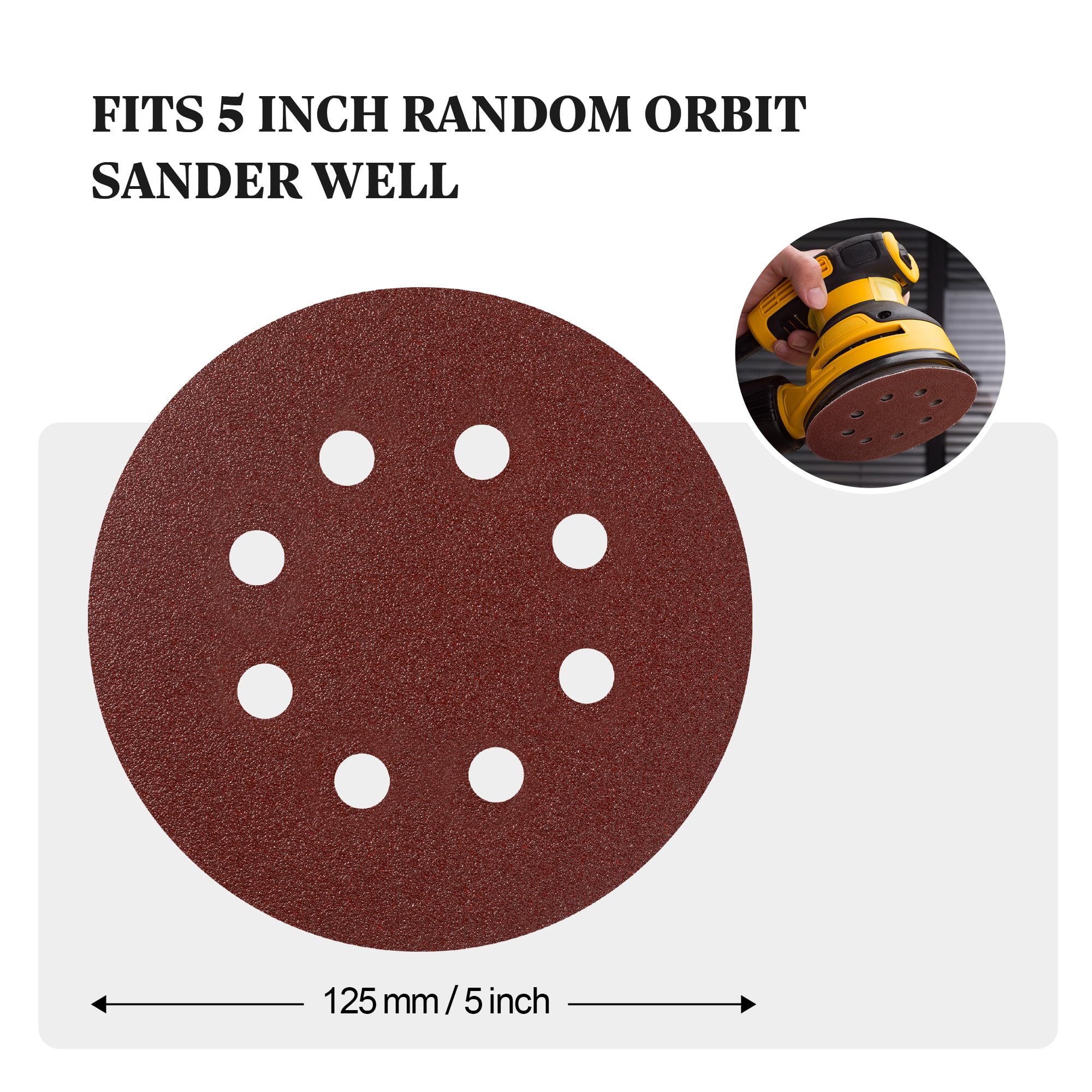 S SATC Sanding Discs 80 Grit 110Pcs Orbital Sander Discs 125mm Hook and Loop Round Orbital Sander Pads for Sanding - Image 4