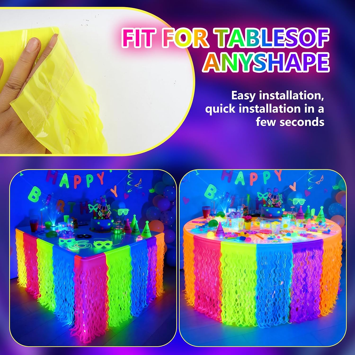 Glow in the Dark Party Supplies Neon Foil Table Skirts UV Reactive