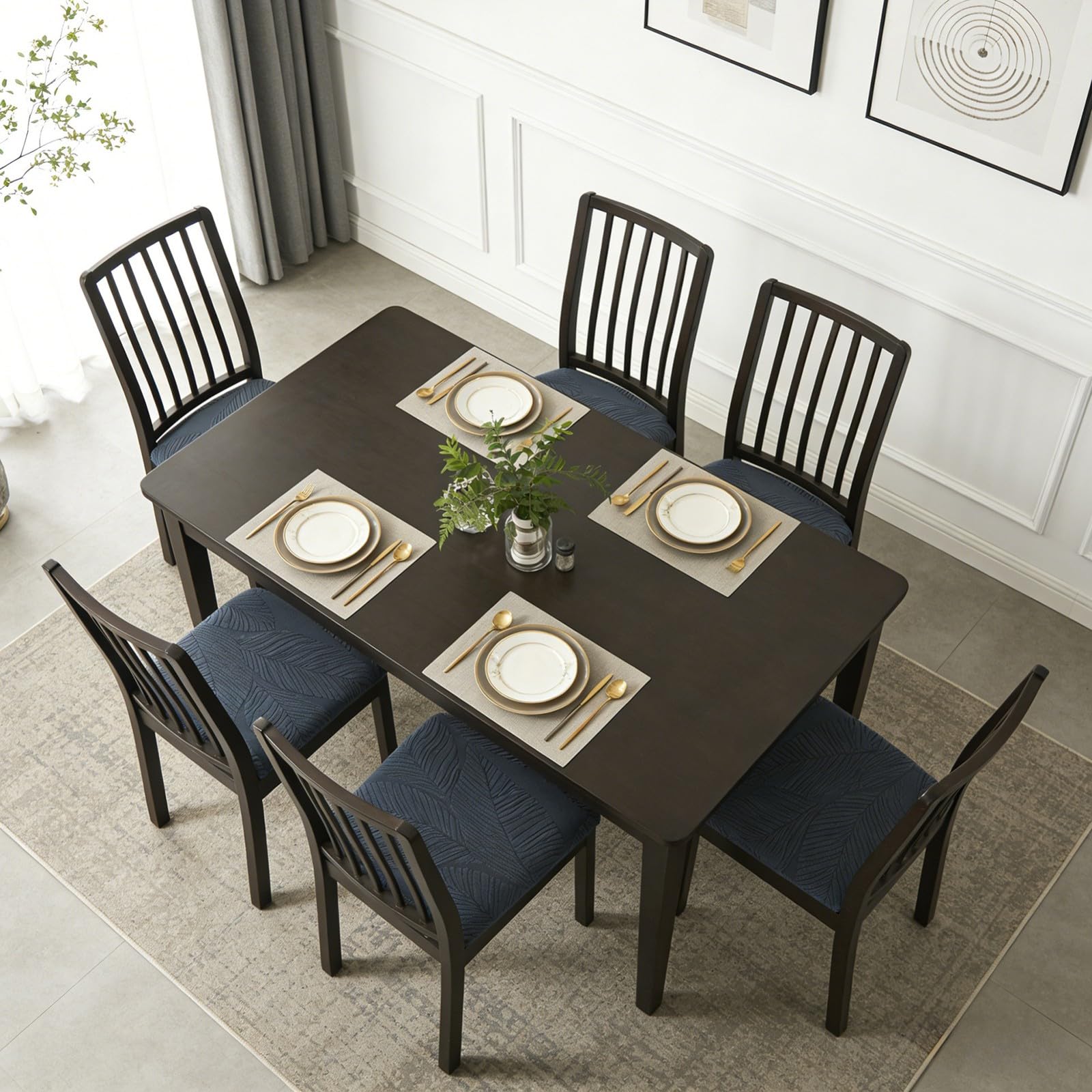 Stretch-Sitzbezüge für Esszimmerstühle 2/4/6er-Set,Jacquard-Sitzbezüge für Küchen-und Esszimmerstühle,Abnehmbare und Waschbare Stuhlhussen(Beige,6Pcs)