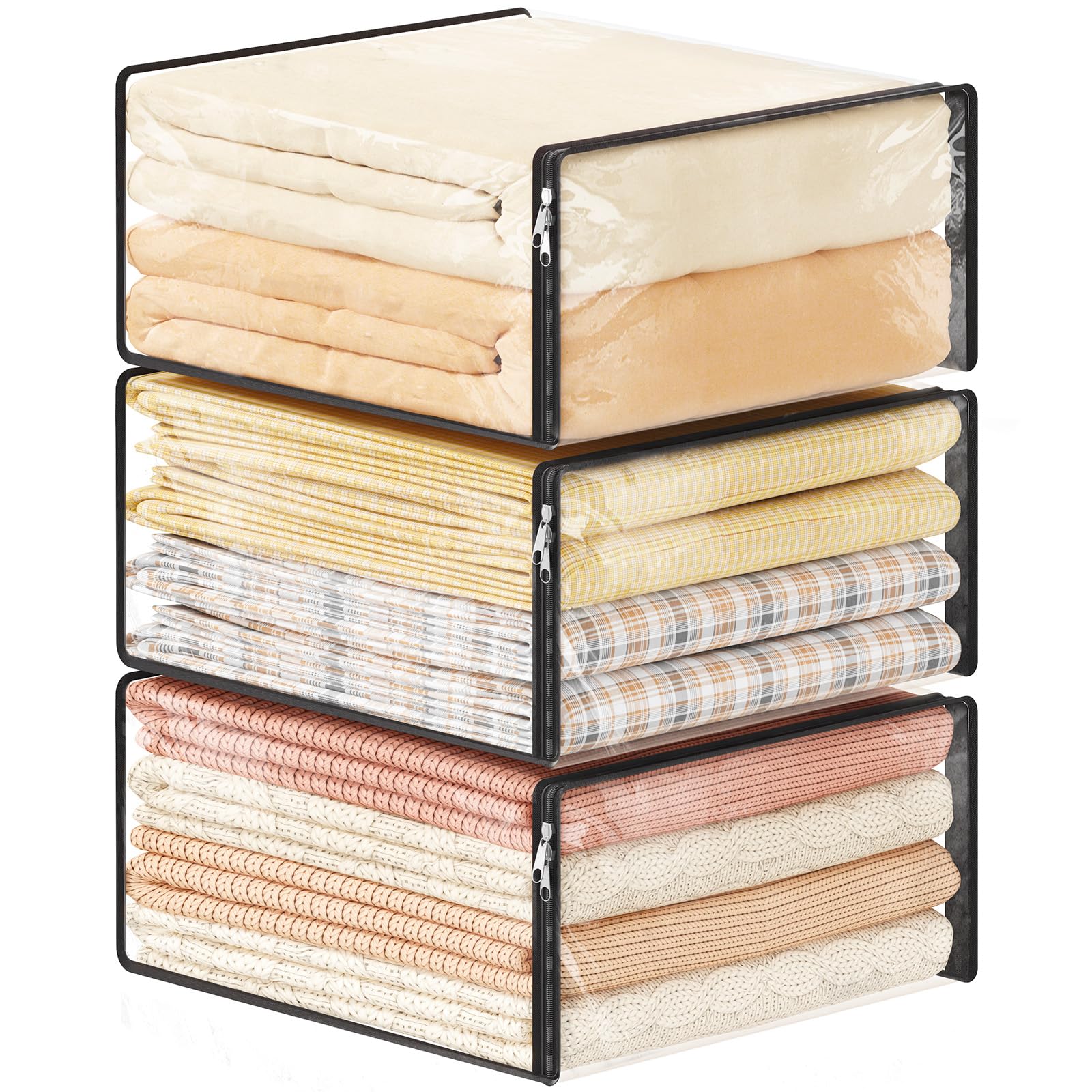TYEERS Contenitori Sottoletto con Coperchio, Tessuto Durevole, Lavabile, Pieghevole, Scatole Portaoggetti per Vestiti, Coperte, Lenzuola, Scarpe, 70x42x18 cm, Confezione da 2, Bianco