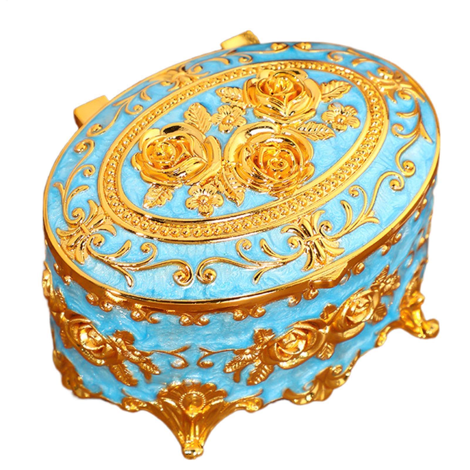 Joyero organizador vintage metal caja decorativa de joyas para mesa de noche barroca