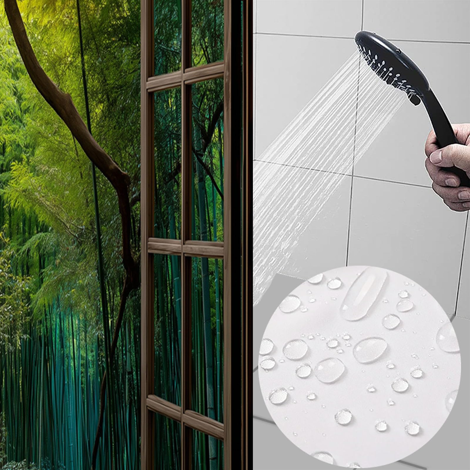 Cortina De Ducha 240x200cm, Poliéster Cortina Bañera Ventanas Madera Bosque Bambú Camino, Lavable Cortinas De Baño con 12 Ganchos, Bosque Denso Impermeable Secado Rápido, Ducha Y Bañera
