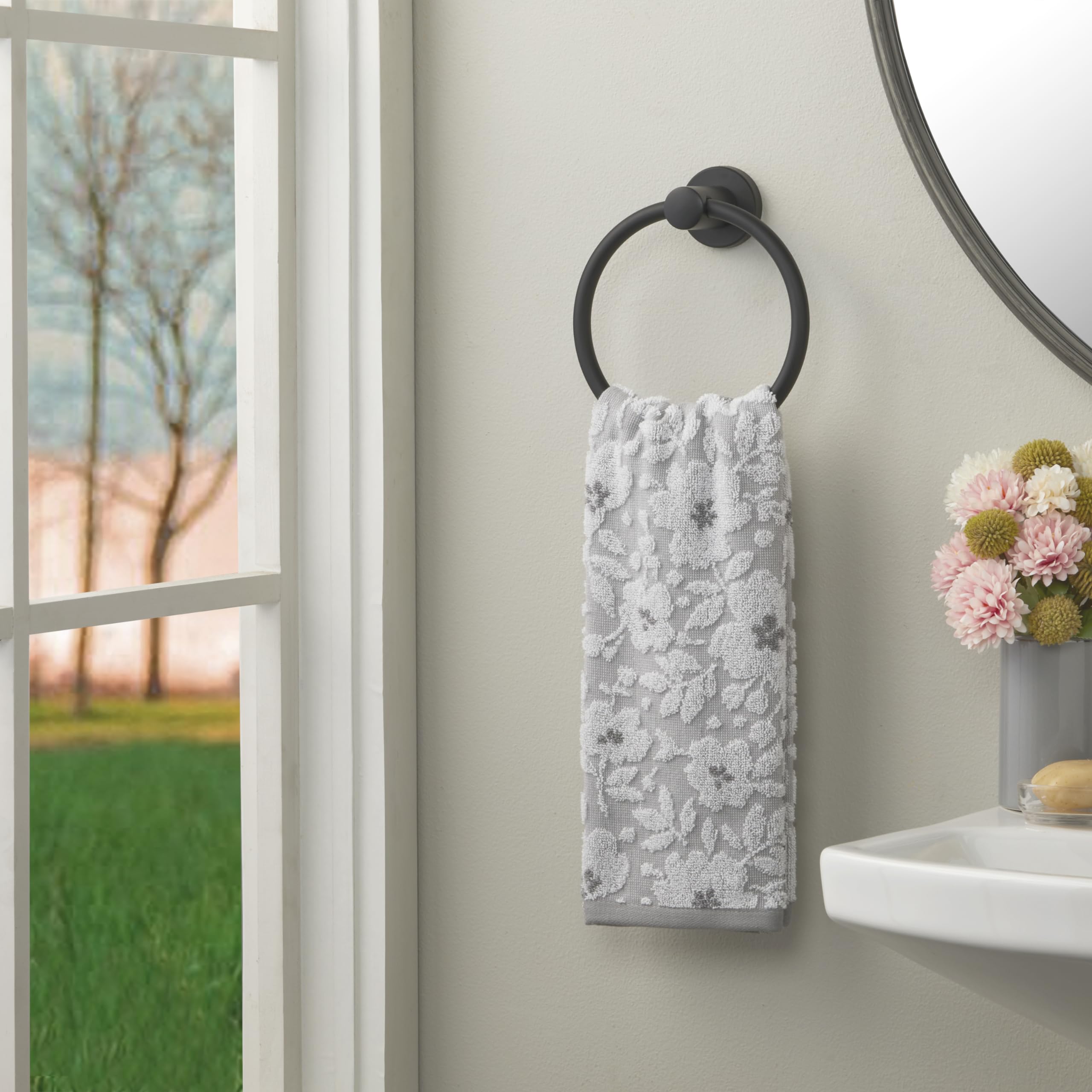 SKL Home Floral Jacquard Hand Towel Set, Gray, 2 Count, Floral Jaquard (Gray), 16" x 28" - Image 4