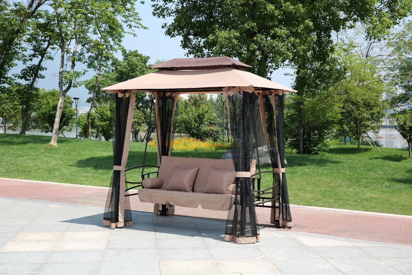 DONDOLO DONDOLI A GAZEBO TRAFORMABILE IN LETTO CON TELI ZANZARIERA DA GIARDINO HAREM 155x235x240h