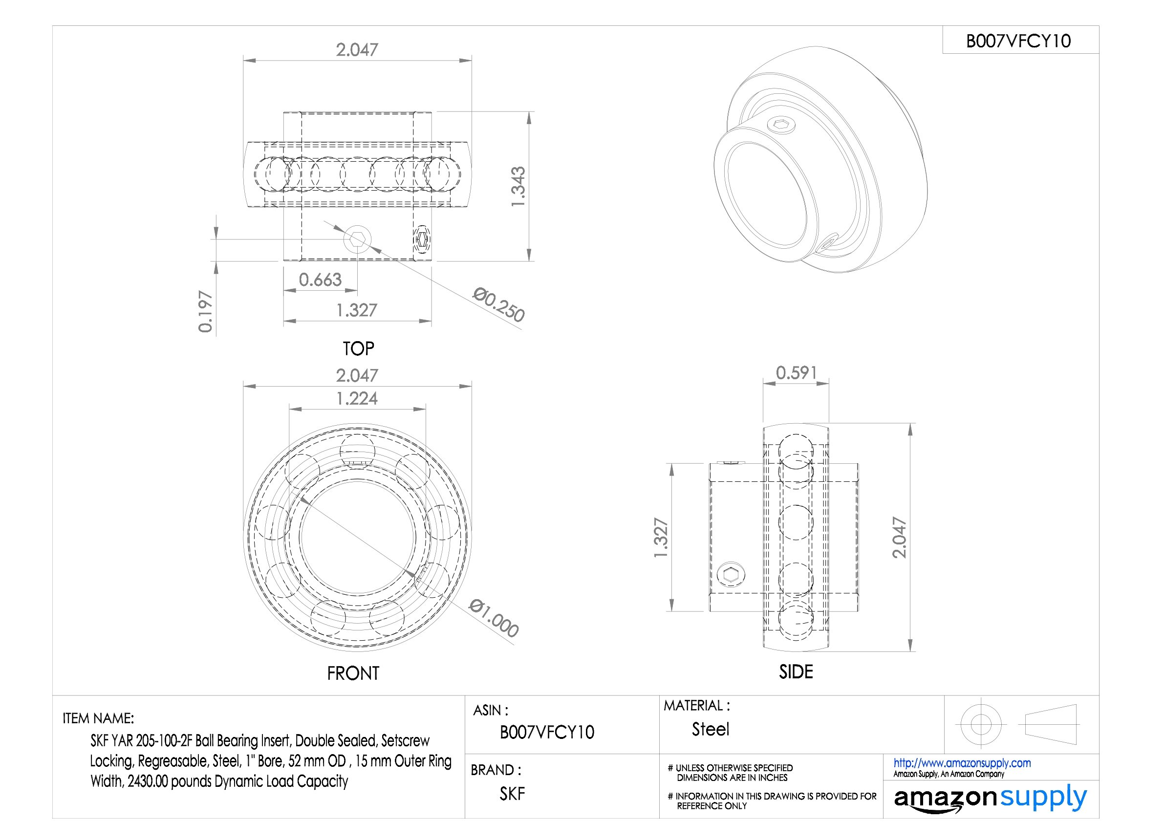 SKF YAR 205-100-2F Rodamiento sólo Insertar Rodamiento, acero