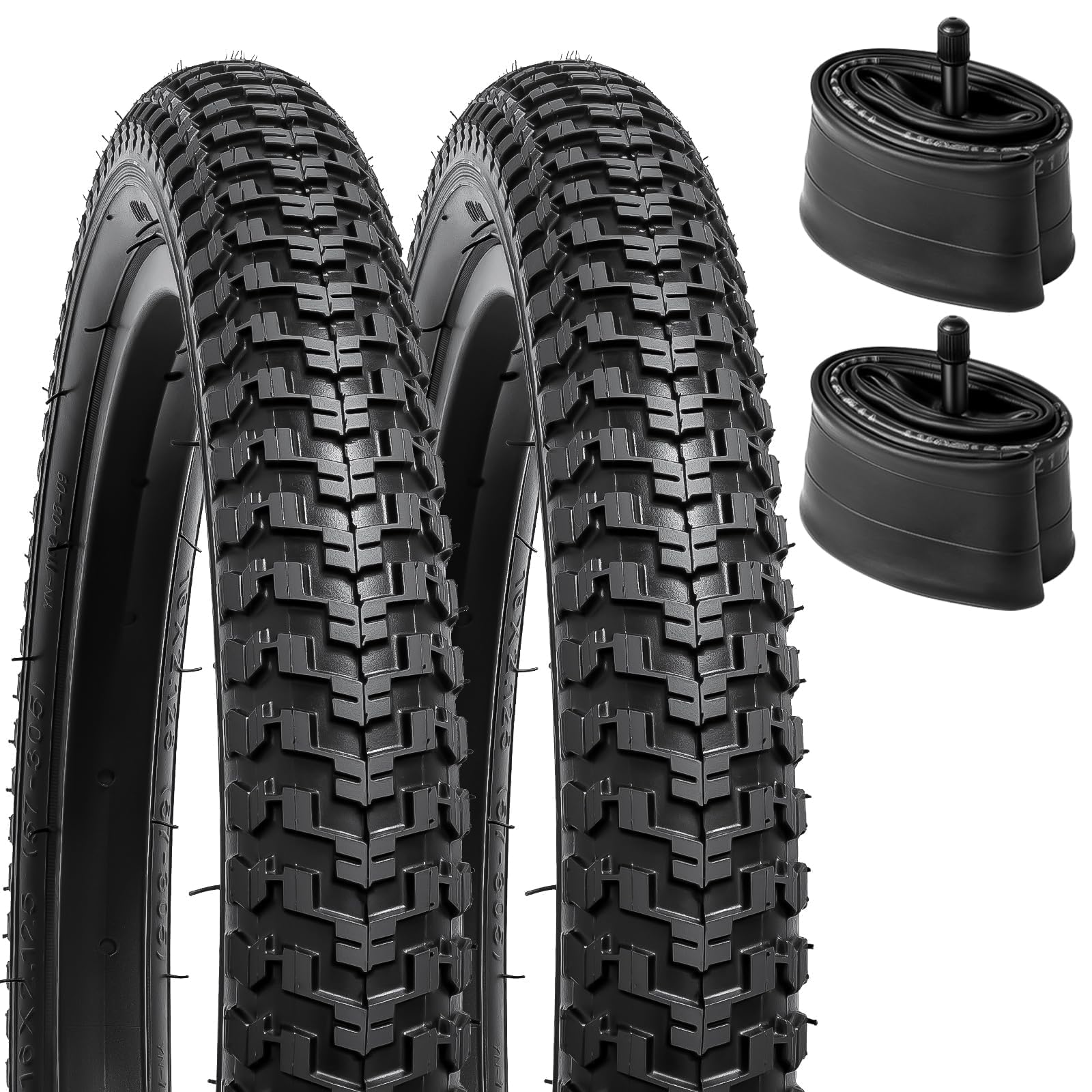 YunSCM 2-Pcs Foldable 16" Bike Tyres 16x2.125 Tires 57-305 and 16" Bike Tubes AV32mm Scharder Valve Compatible with Stroller/Kid Bike 16x2.10 16x2.125 16x2.15 Bicycle Tyres and Tubes