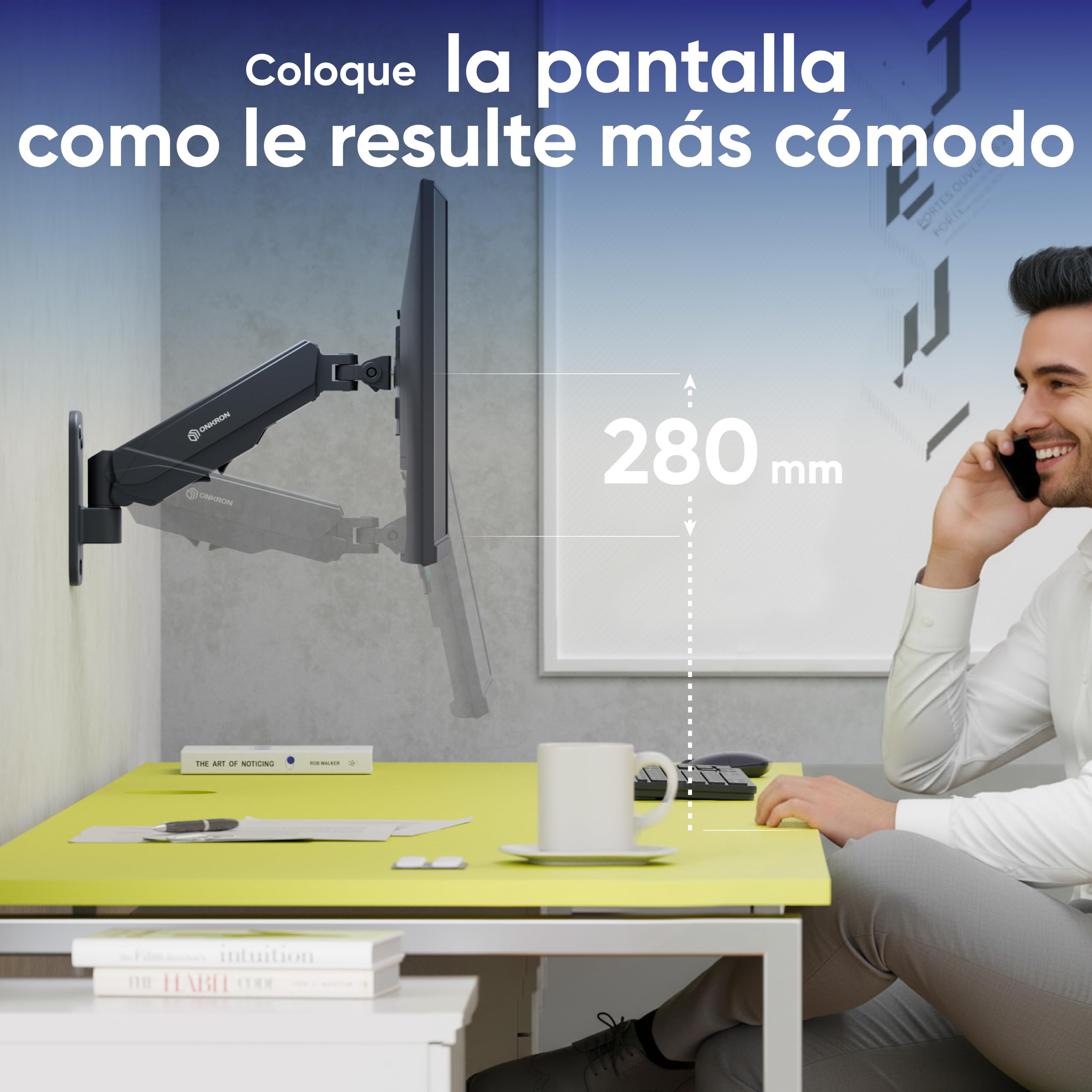 ONKRON Soporte TV y Monitor de Pared 13-34 Pulgadas, Brazo Monitor hasta 8 kg, VESA 75x75-100x100 mm, Soporte para Pantalla de Pared Articulado, Giratorio e Inclinable, Universal, Mural, Negro G120-B