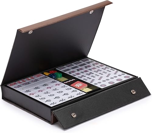 Miniatura 6 de Yellow Mountain Imports Set de Mahjong Riichi japonés - Azulejos grandes blancos y verdes, estuche de vinilo - Incluye ficha del Viento del Este,