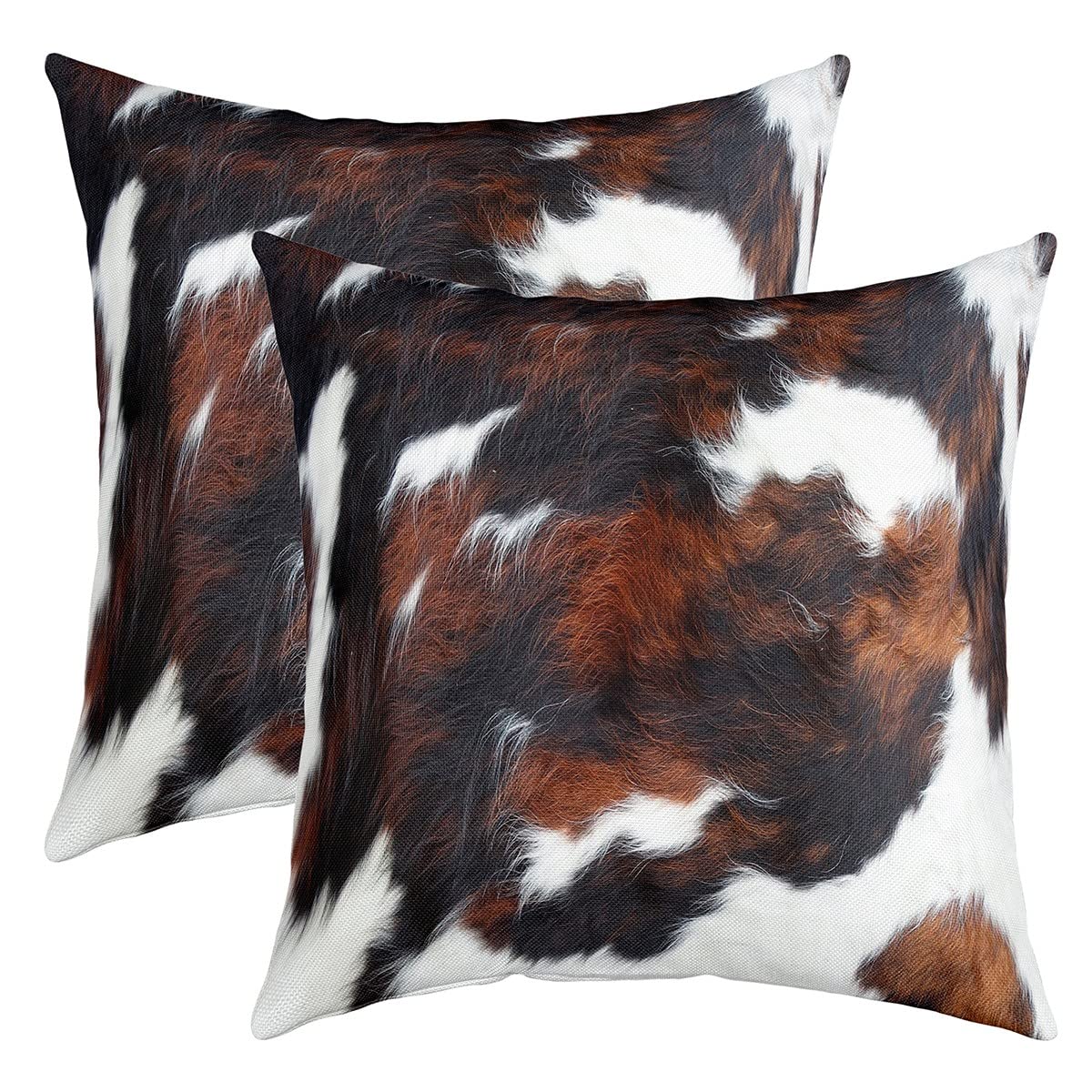 Cow Fur Print Throw Pillow Covers Set of 2 Soft Brown White Cowhide Print Pillow Cases Cushion Covers Farmhouse Animal Cushion Cases Abstract Art Room Decorative Throw Pillow Covers 22x22 Inch — image 1