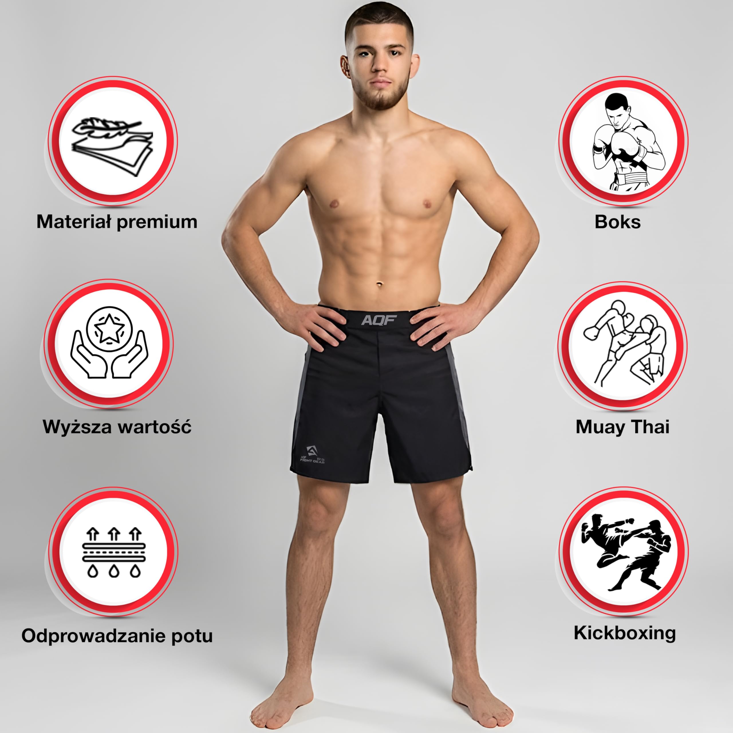 AQF Spodenki Combat MMA UFC Cage Walczący Siłownia Do Kickboxingu Krótkie Spodenki Treningowe Z 4-Kierunkowym Stretchem I Odprowadzaniem Wilgoci