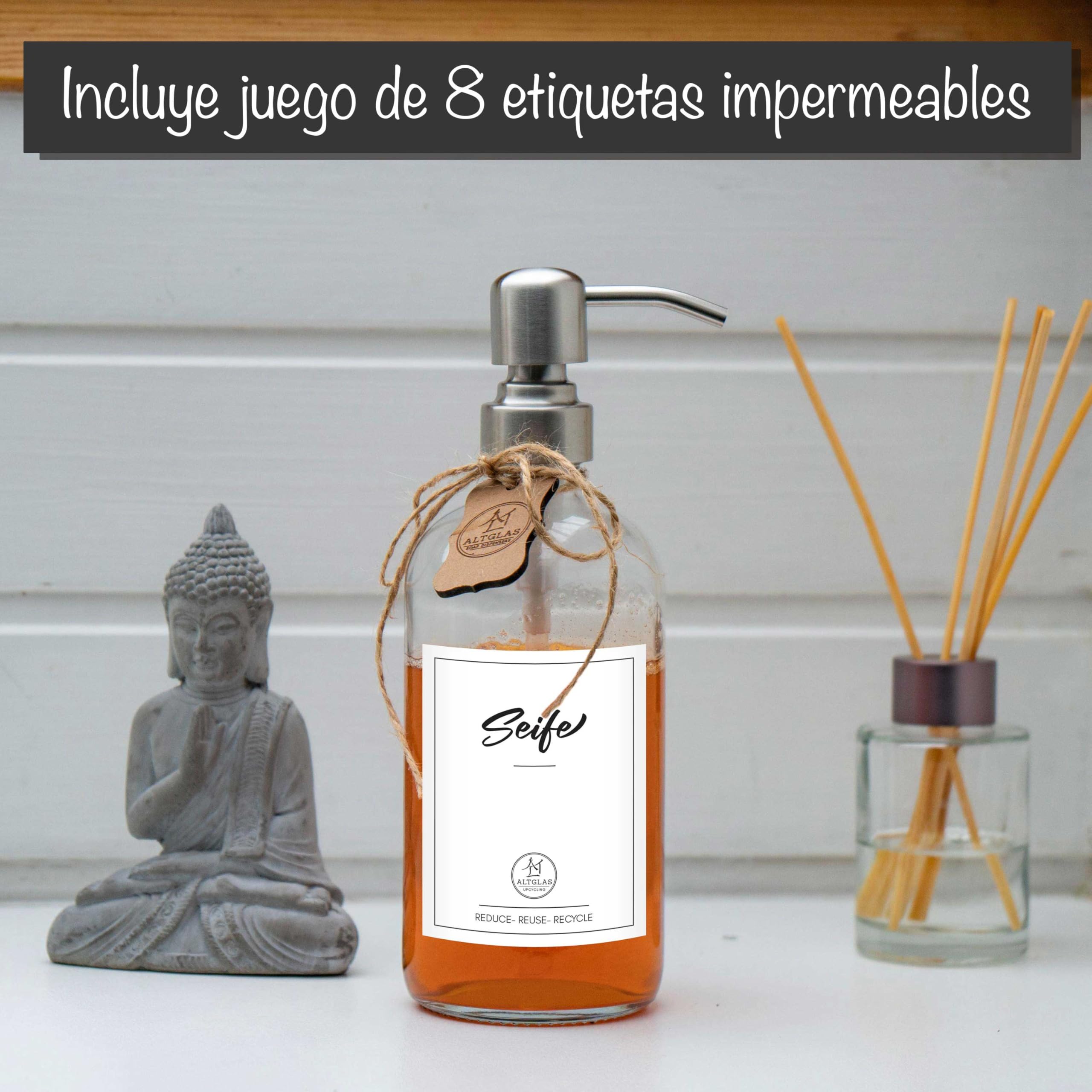 ALTGLAS Dispensador de Jabón 'Sarajevo' - Doble Dispensador de Ducha Hecho de Botella de Vidrio Transparente con Posavasos de Silicona y Cabezal de Bomba en Plata Cepillada (2 Piezas a 500 ml)