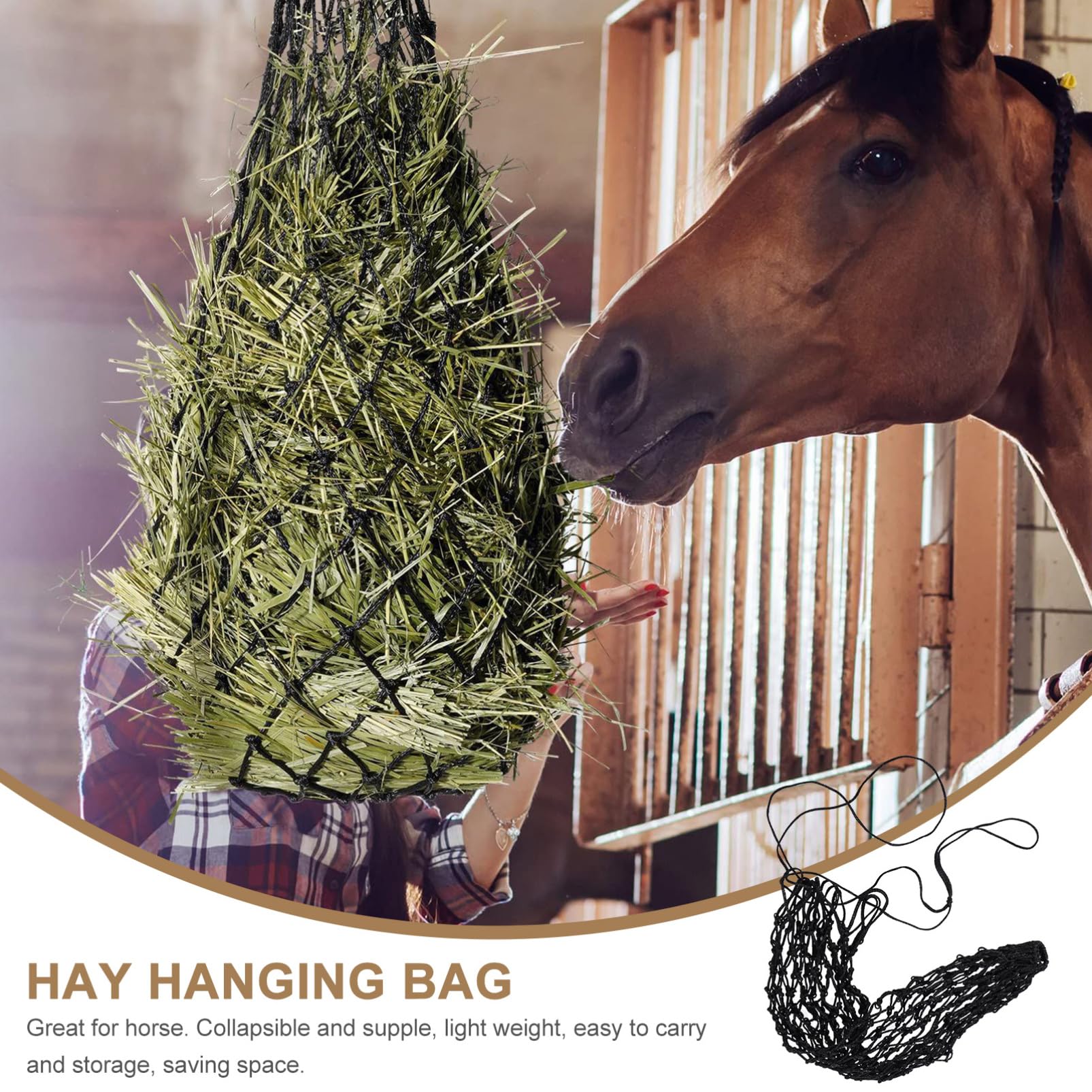 BESPORTBLE 5 Piezas Bolsas de heno comedero caballo colgante de red para alimentación de cabras juguete red de heno hámster cerdos bolsa multifunción contenedor de almacenamiento nylon Black