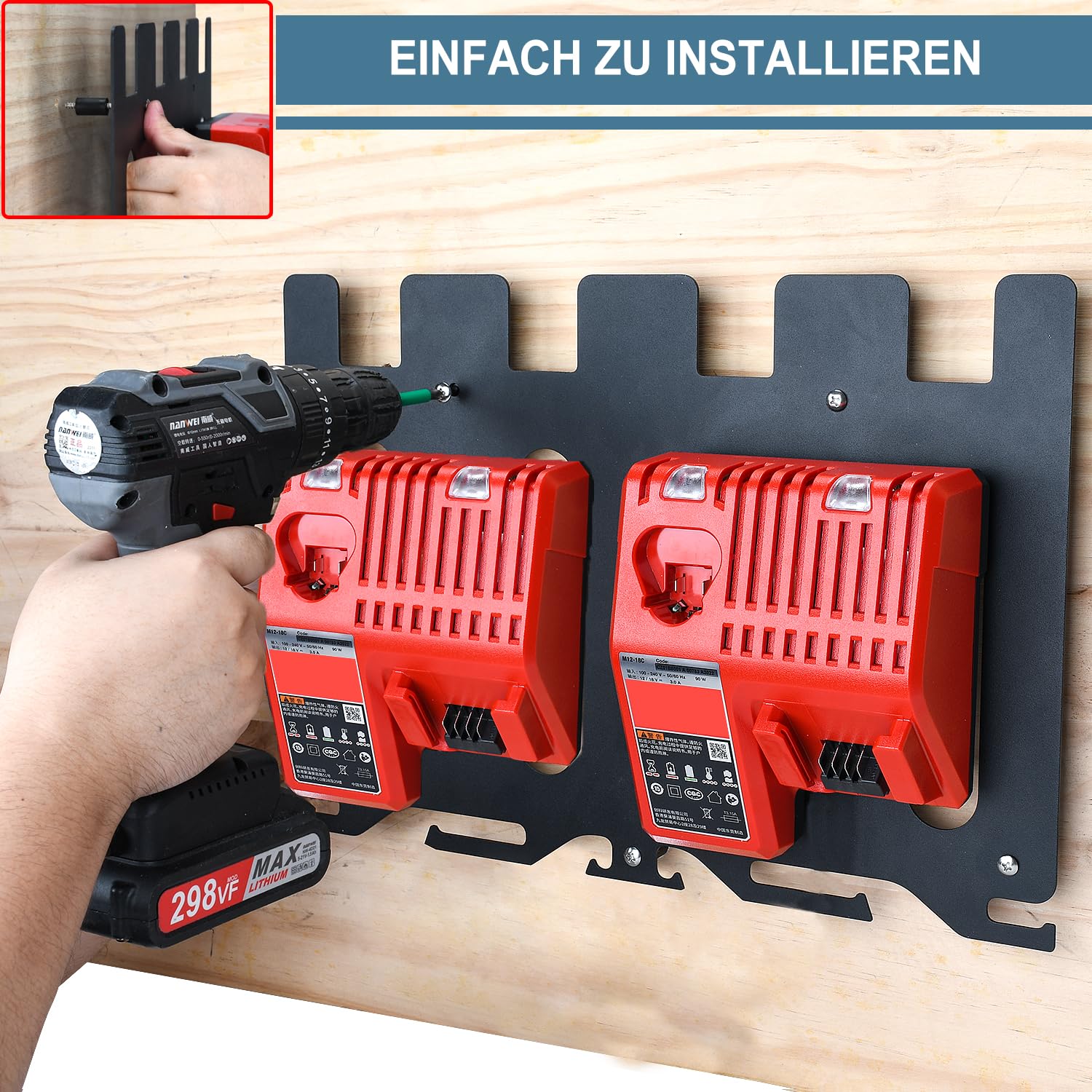 DITKOK 3in1 Wandhalterung für Makita Akkus 18V 14,4V, Ladegeräte DC18RC