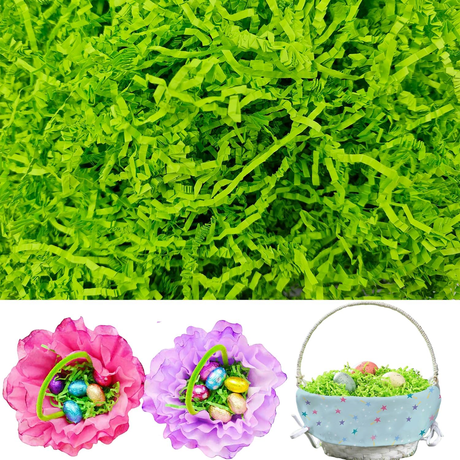 Clonynix 1 LB Crinkle Cut Paper for Gift Baskets, Perfect Shred Filler for Easter Christmas Wedding Birthday Bridesmaid Engagement Craft Gift Boxes Bags Basket Filler Decoration(GrassGreen)