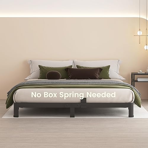 Miniatura 73 de MAF Marco de cama de plataforma de metal de tamaño matrimonial de 14 pulgadas con patas de esquina redondas, soporte de listones de acero resistente