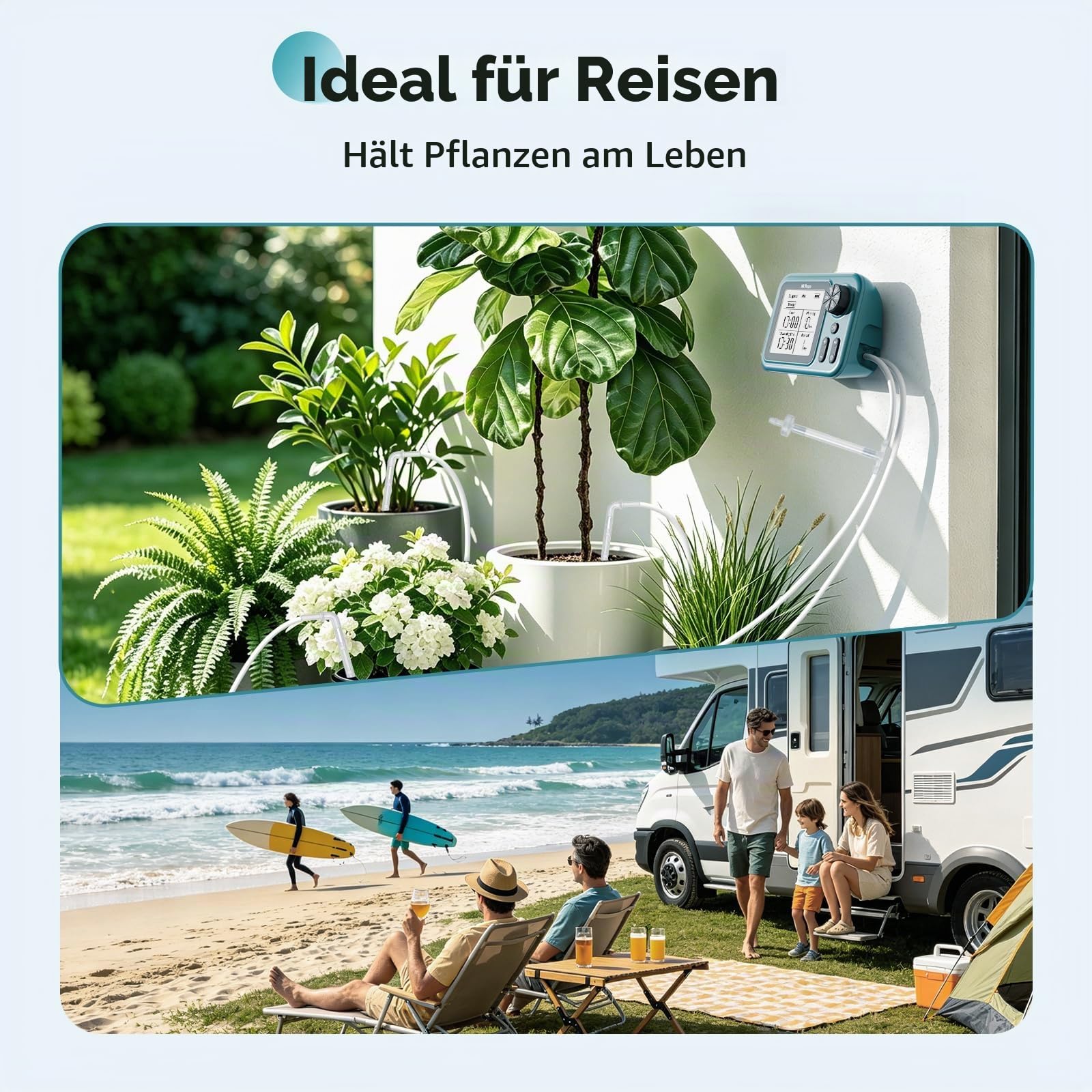 Automatisches Tropfbewässerungssystem mit 4W Solarpanel | Bewässerungsset für 15 Pflanzen, 800 ml/min Pumpe, Anti-Heberventil Urlaubsmodus für Balkon & Garten