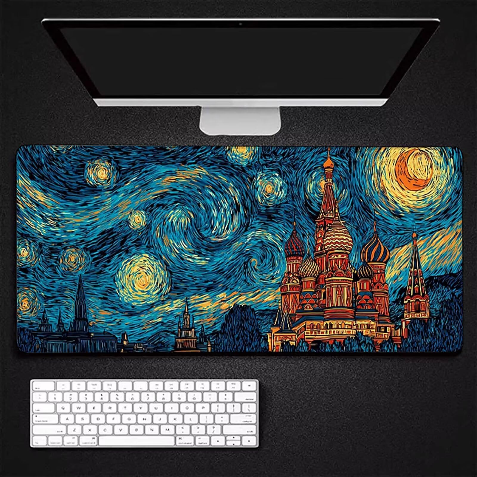 Podkładka pod mysz do gier, niebieska, duża podkładka pod mysz 1600 x 800 x 3 mm z przeszytymi krawędziami, mata na biurko zamek, rozszerzona podkładka pod mysz XXL z antypoślizgową gumową podstawą