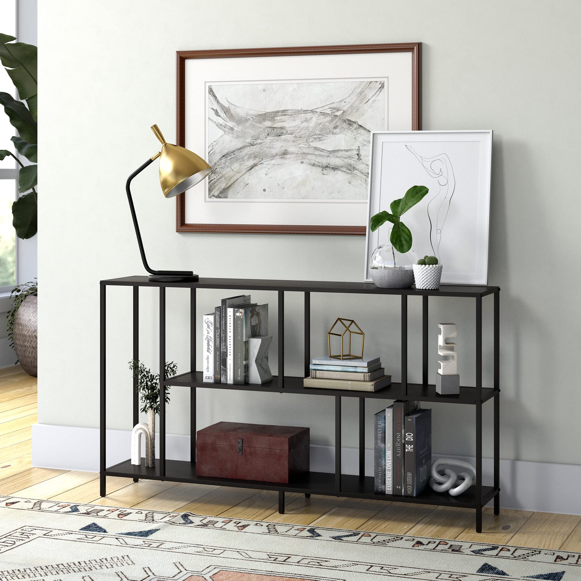 Henn&Hart 52" Wide Rectangular Console Table in Blackened Bronze ...